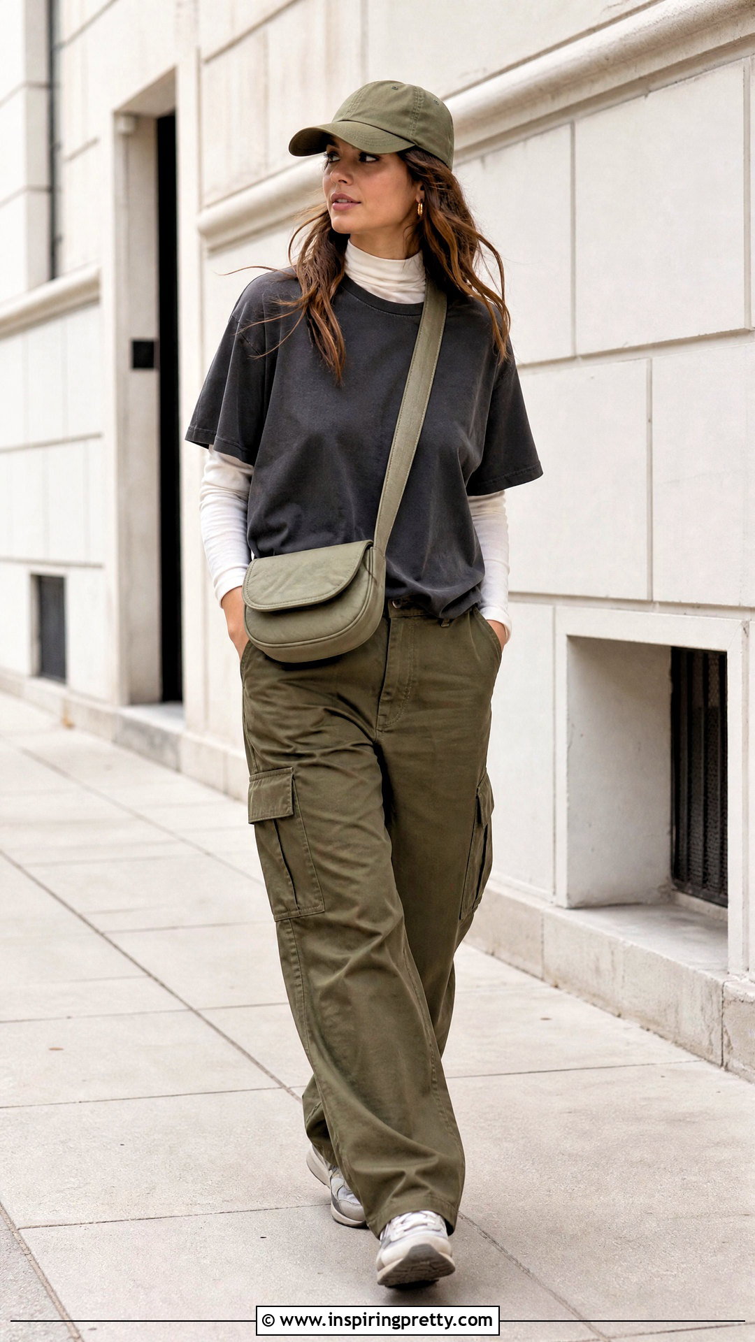 Mock Neck Under Vintage T Shirt And Cargo Pants - 20 mock neck top outfit layered t shirts