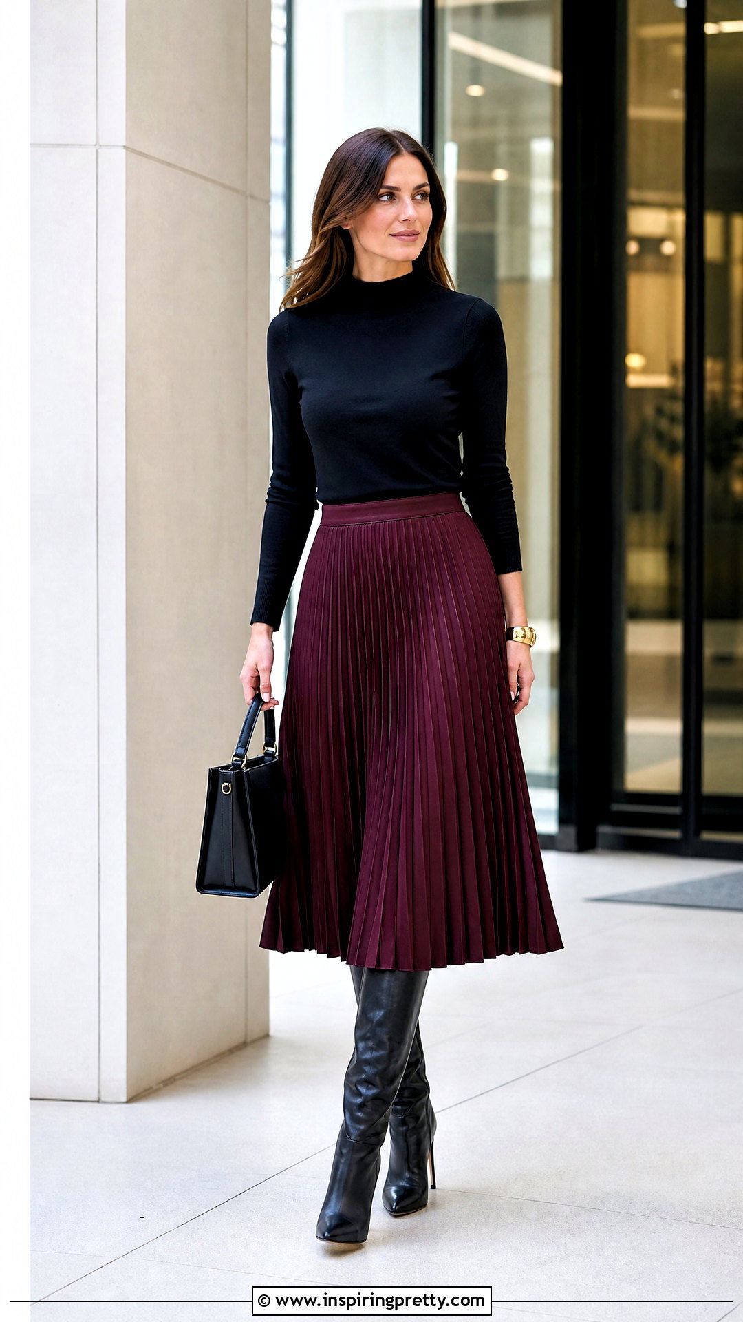 Mock Neck Work Top With Midi Skirt - 25 Trendy Work Tops outfit ideas