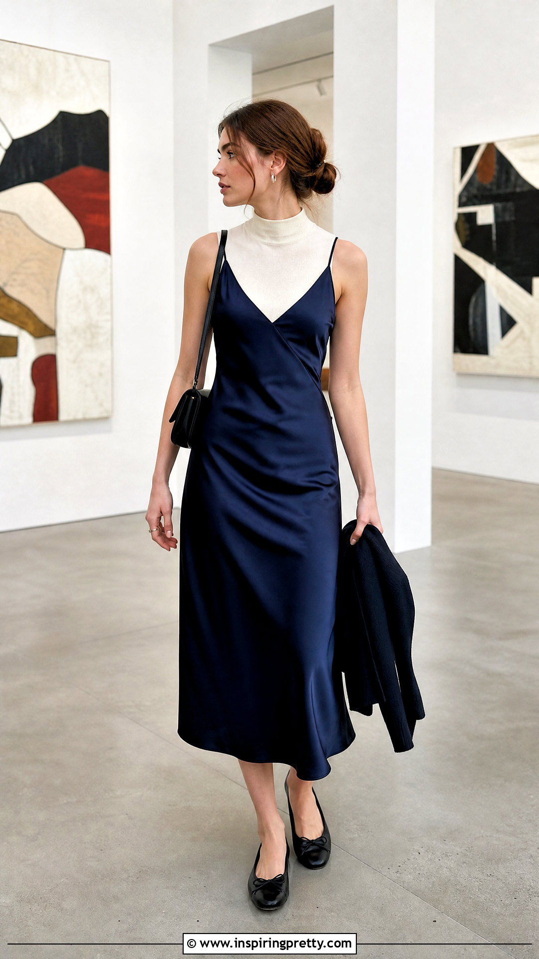 Mock Turtleneck Tank Top Under A Slip Dress - 20 mock turtleneck tank top outfit ideas