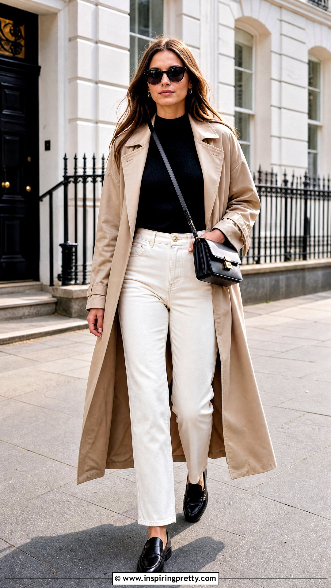Mock Turtleneck Tank Top With Trench Coat And Jeans - 20 mock turtleneck tank top outfit ideas