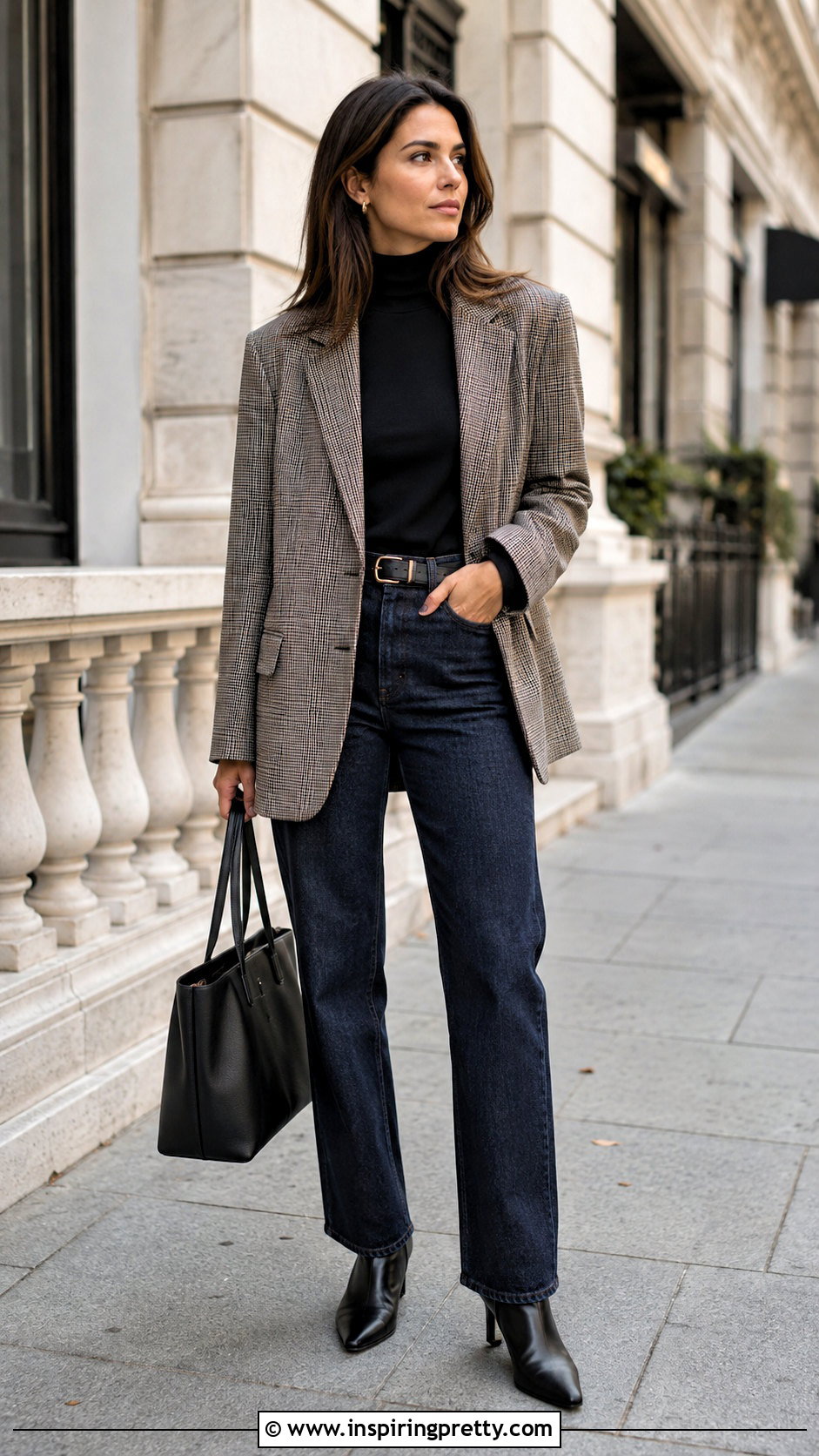 Mock Turtleneck Top With Blazer And Jeans - 25 mock turtleneck top outfit ideas