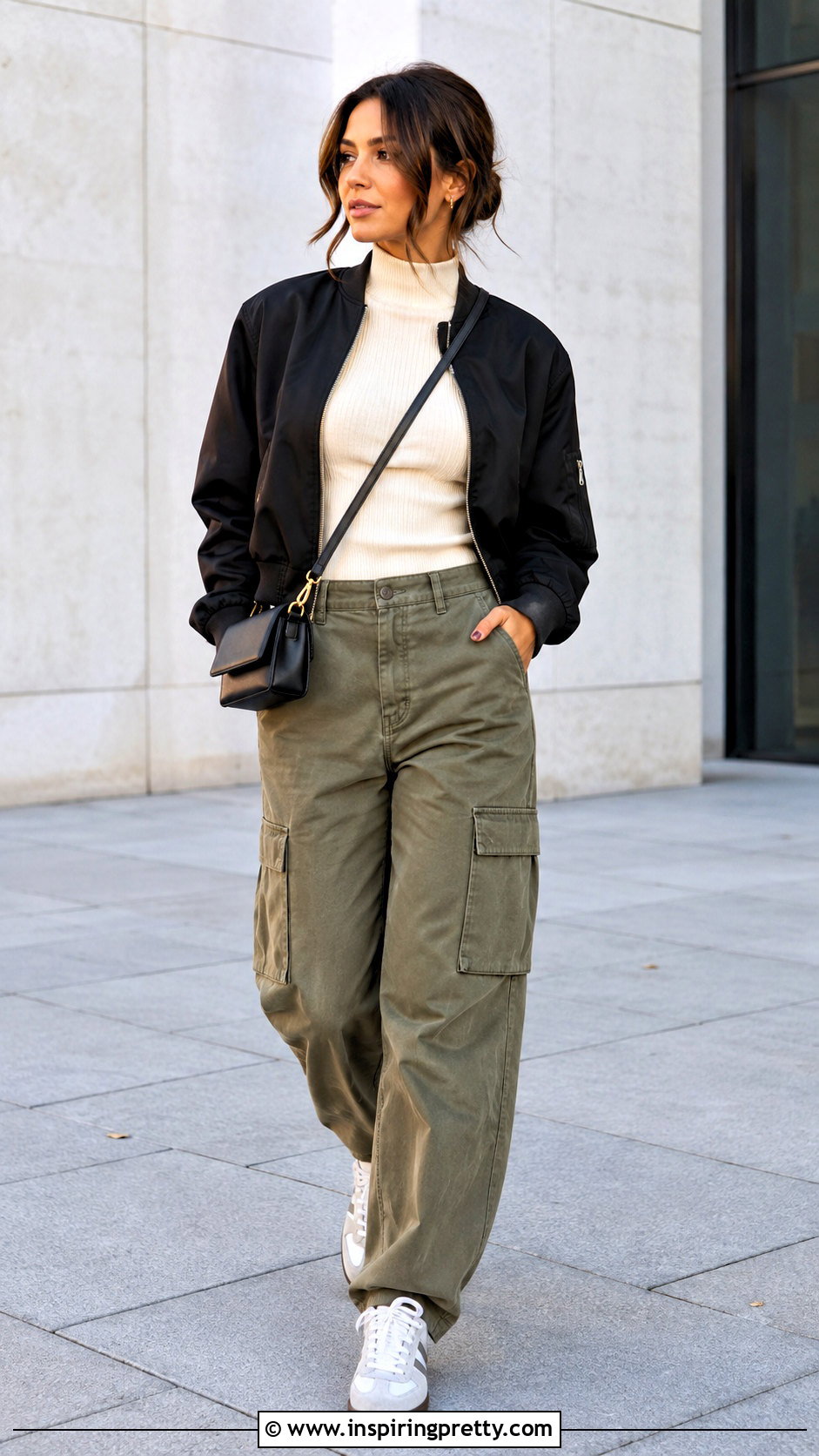 Mock Turtleneck Top With Cargo Pants - 25 mock turtleneck top outfit ideas