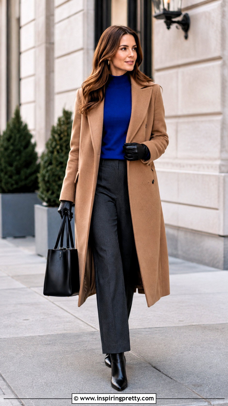 Mock Turtleneck Top With Long Wool Coat - 25 mock turtleneck top outfit ideas