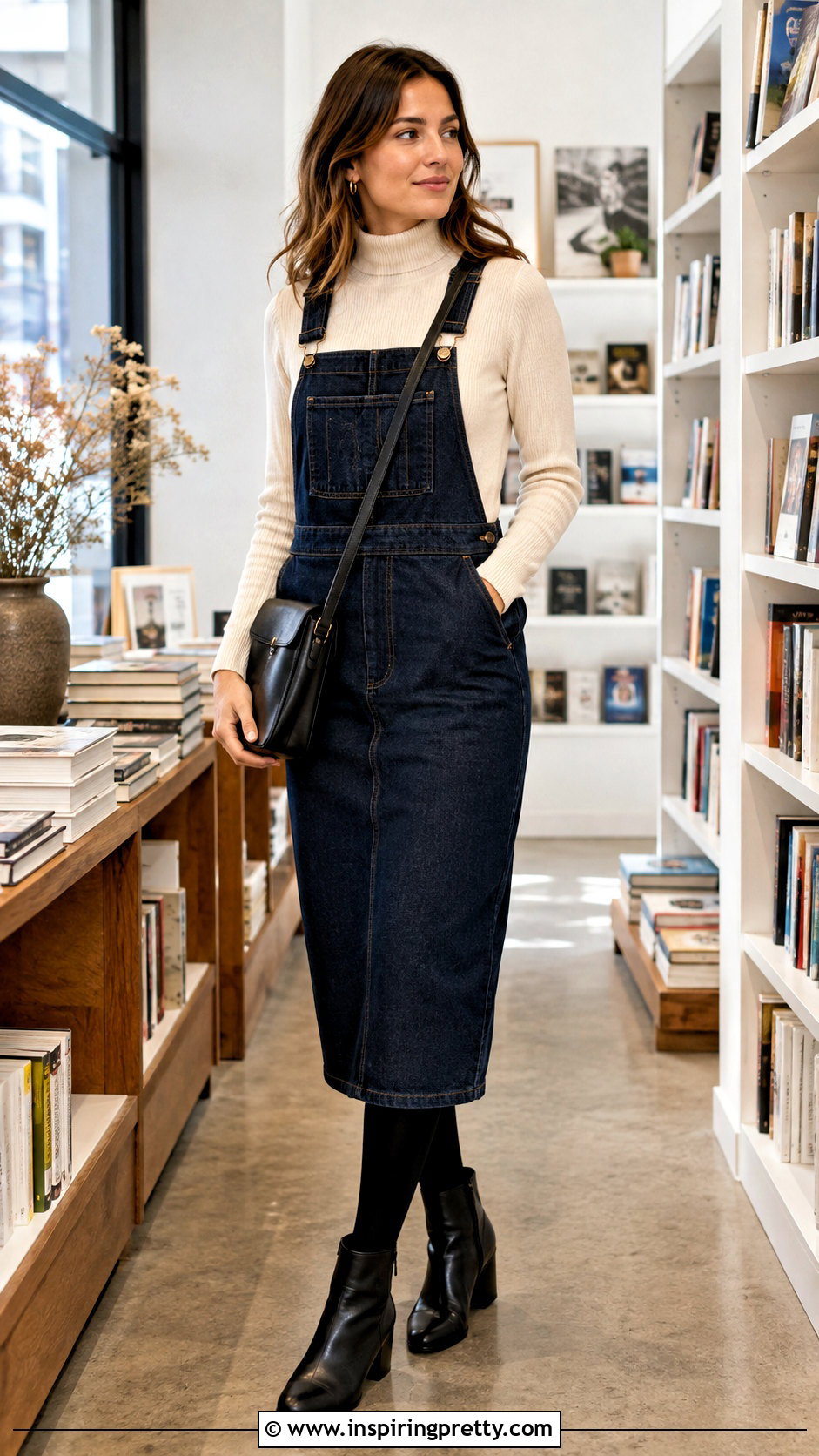 Mock Turtleneck Top With Overall Dress - 25 mock turtleneck top outfit ideas