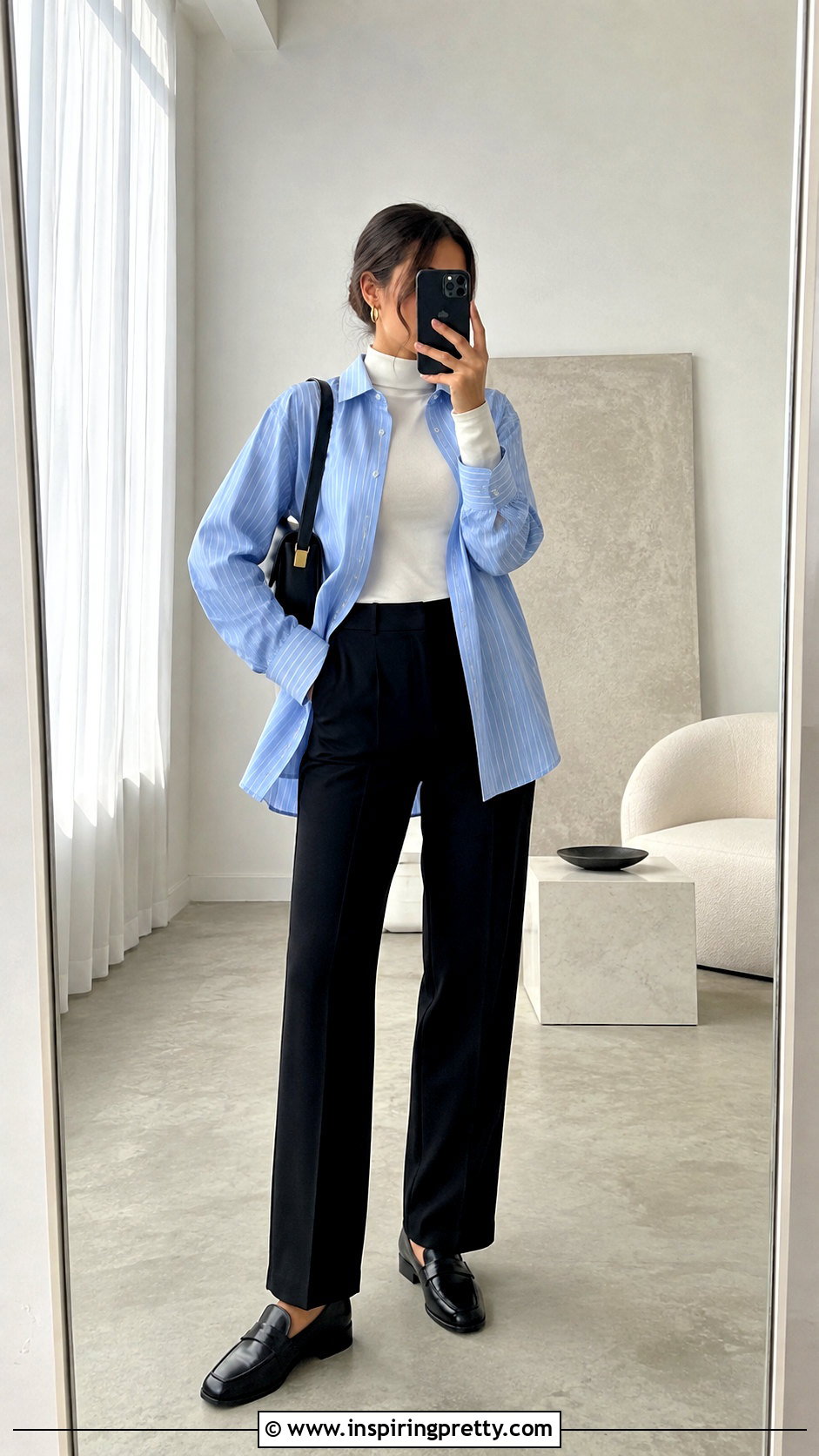 Mock Turtleneck Top With Oversized Button Down Shirt - 25 mock turtleneck top outfit ideas