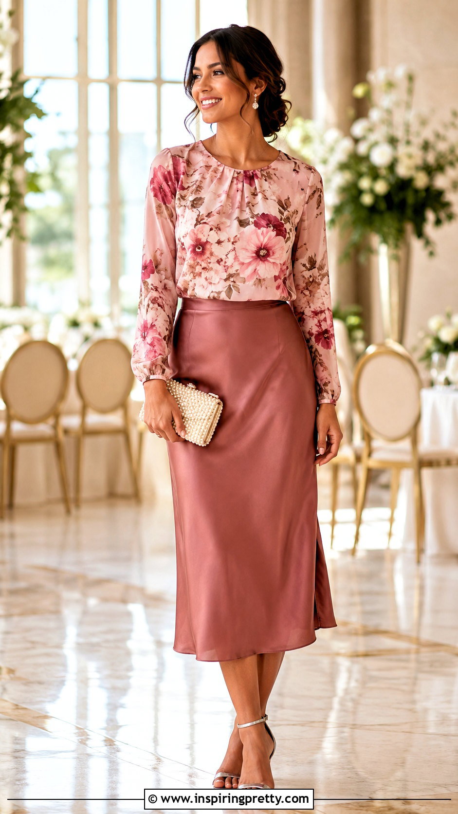 Moda International Pink Floral Top With Pink Satin Skirt - 20 moda international pink floral top outfit ideas