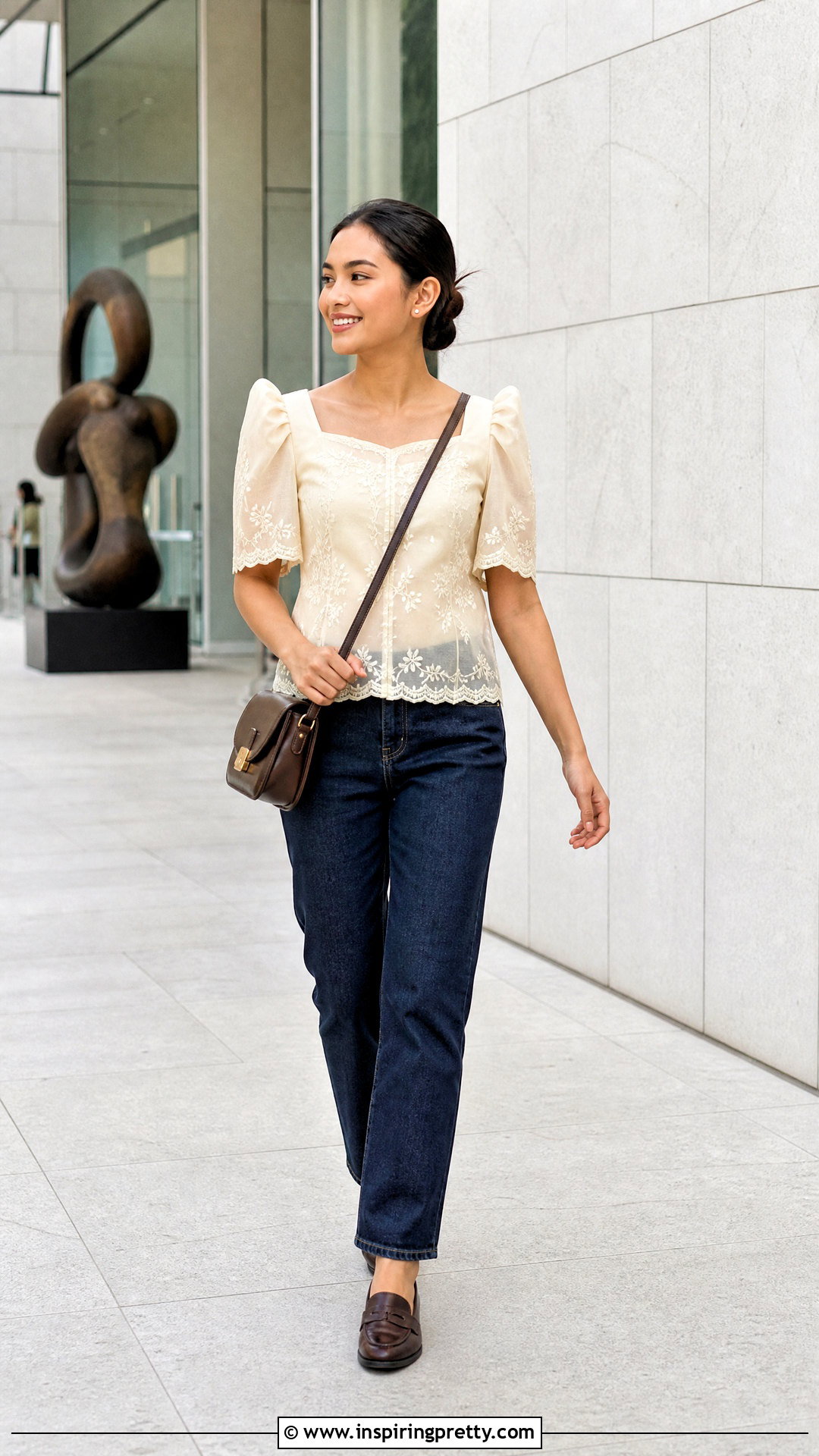 Modern Filipiniana Top With Straight Leg Jeans - 50 filipiniana top outfit ideas