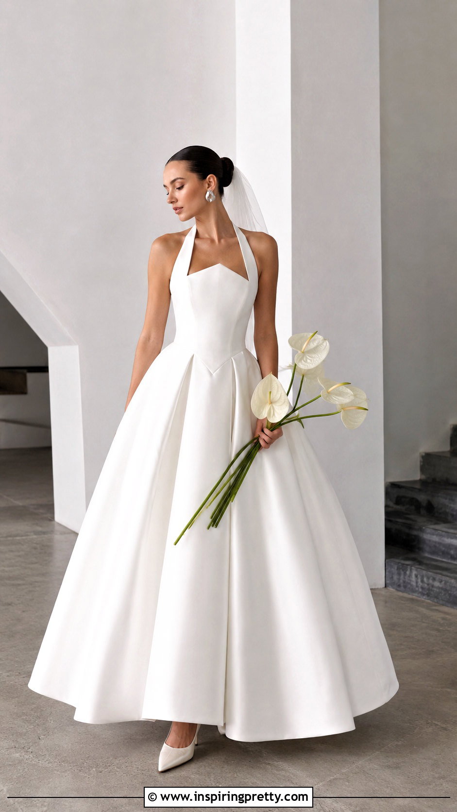Modern Halter Ball Gown Wedding Dress With Sculptural Earrings - 25 Halter Top Ball Gown Wedding Dress outfit ideas