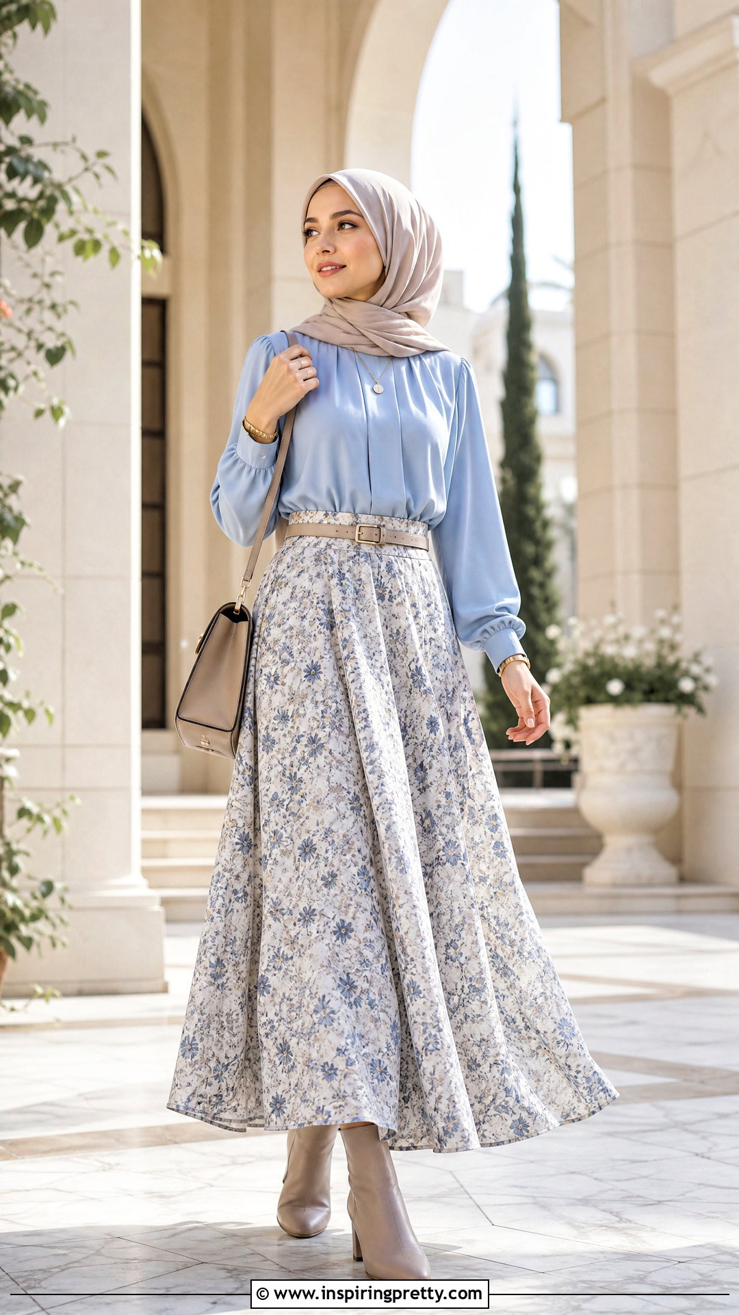 Modest Blouse And Maxi Flare Skirt Outfit - 50 flare skirt and top outfit ideas