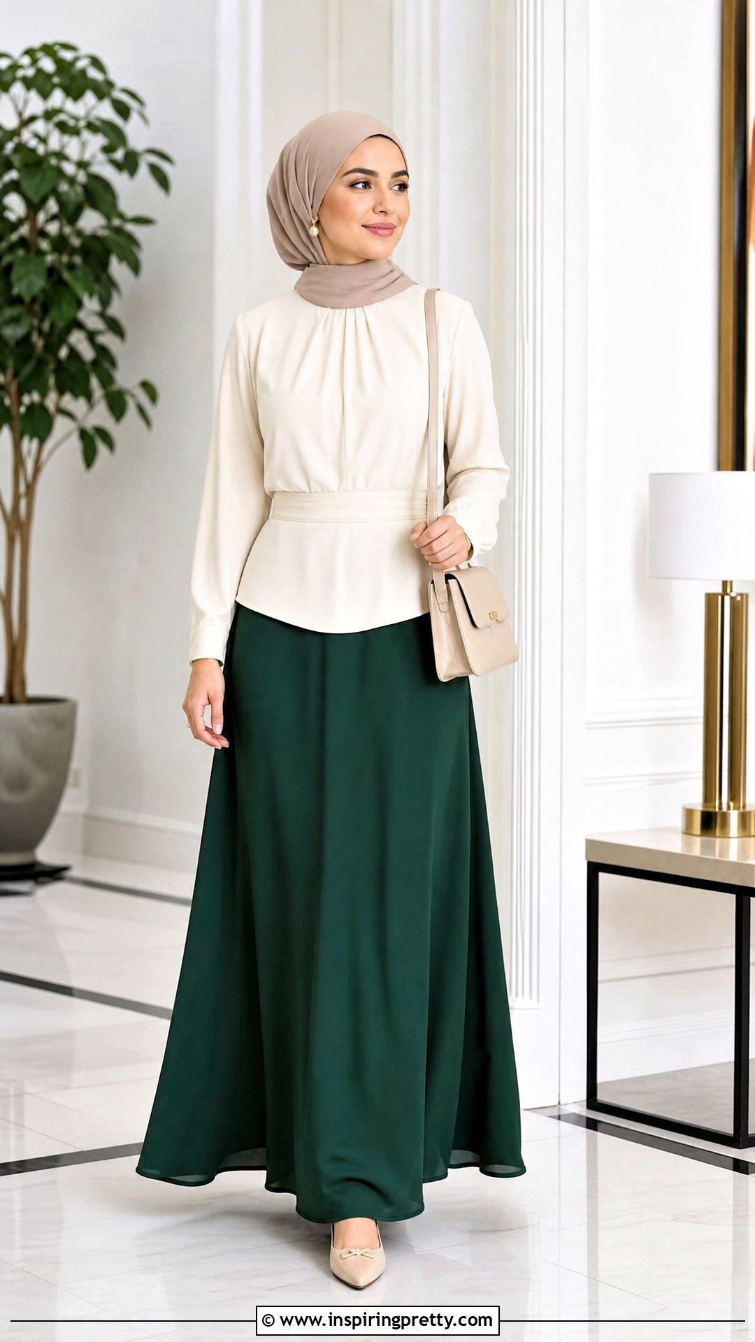 Modest Cinched Waist Top With Maxi Skirt - 50 cinched waist top outfit ideas