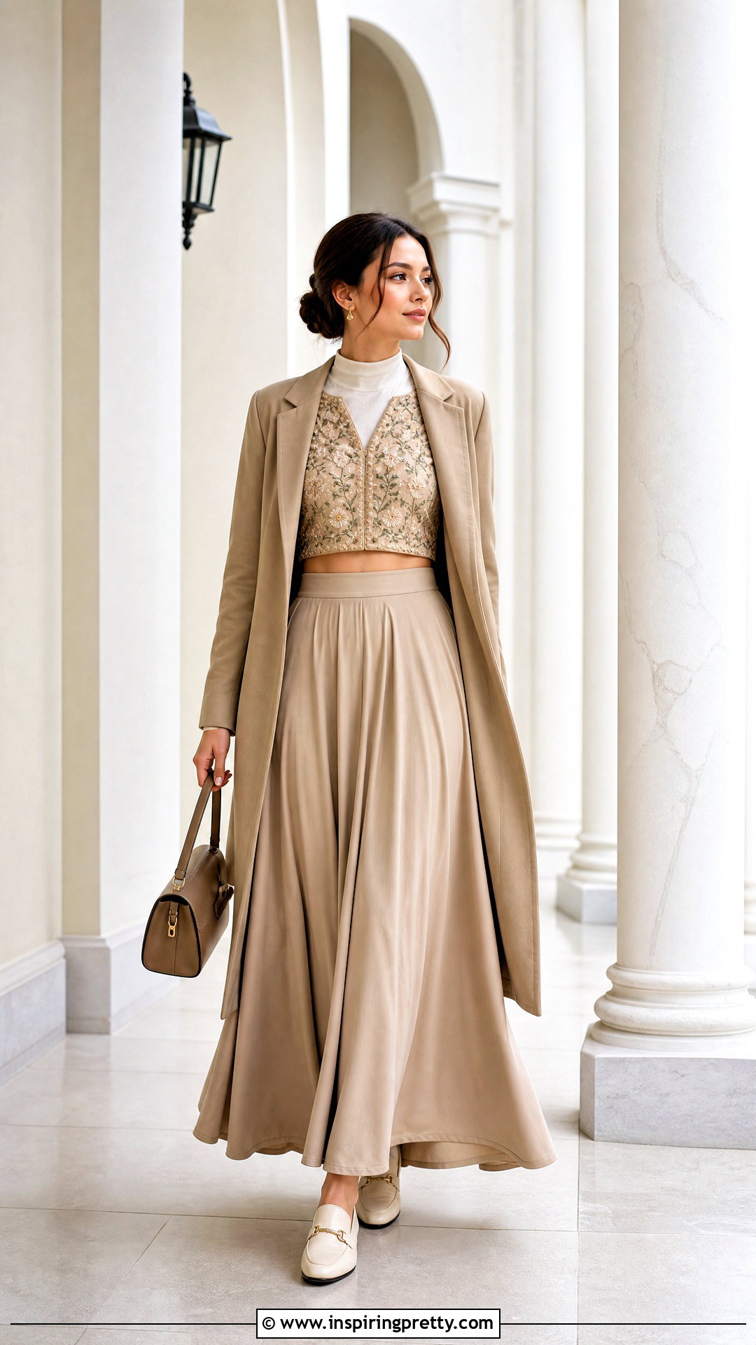 Modest Crop Top Blouse With a Layered Maxi Outfit - 50 crop top blouse outfit ideas