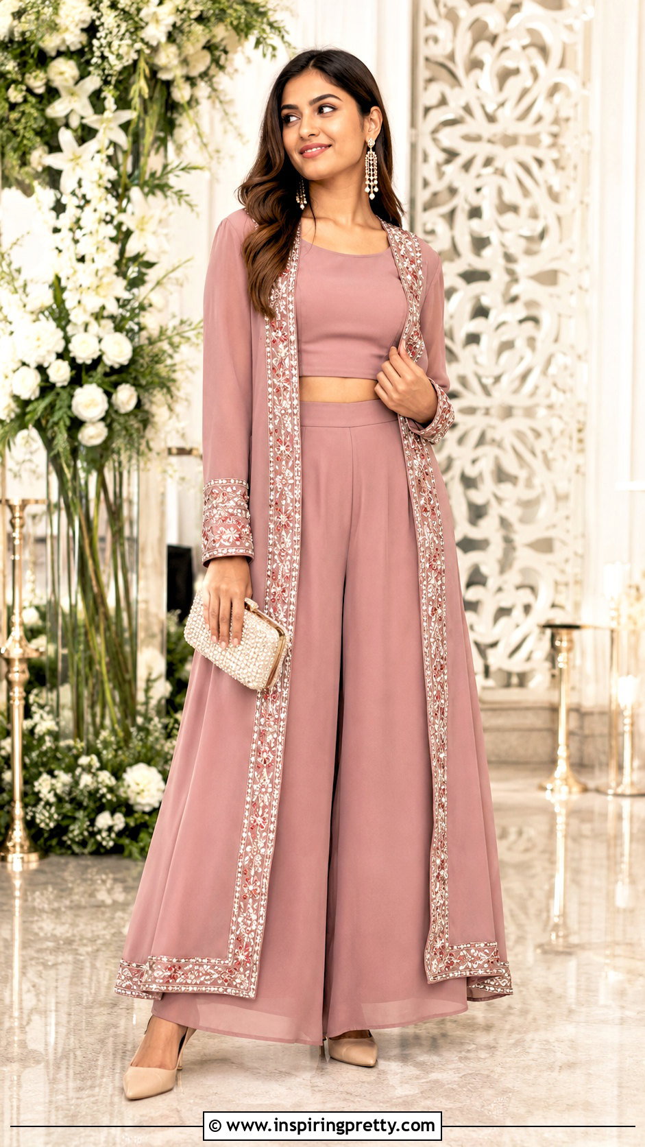 Modest Crop Top Palazzo With Floor Length Jacket - 25 crop top palazzo with jacket indian outfit ideas