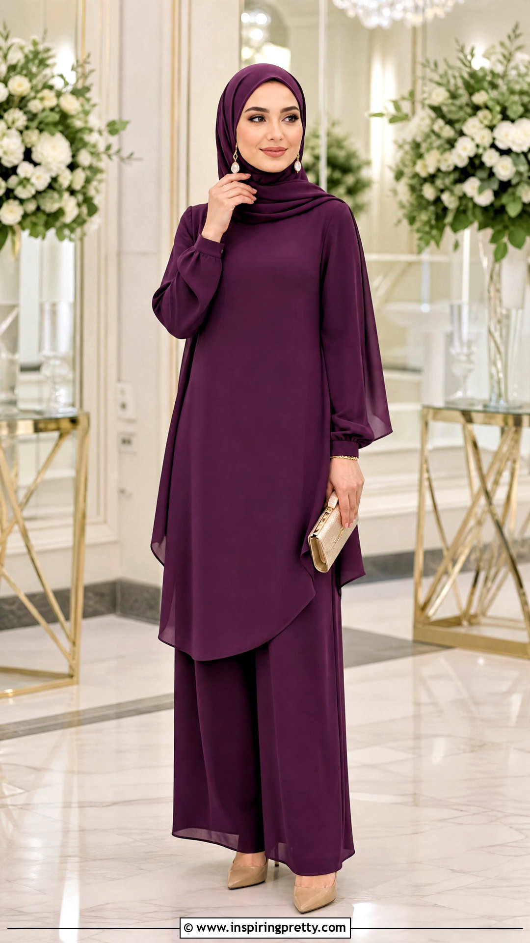Modest Evening Tunic Top With Wide Leg Pants - 20 evening tunic tops outfit ideas