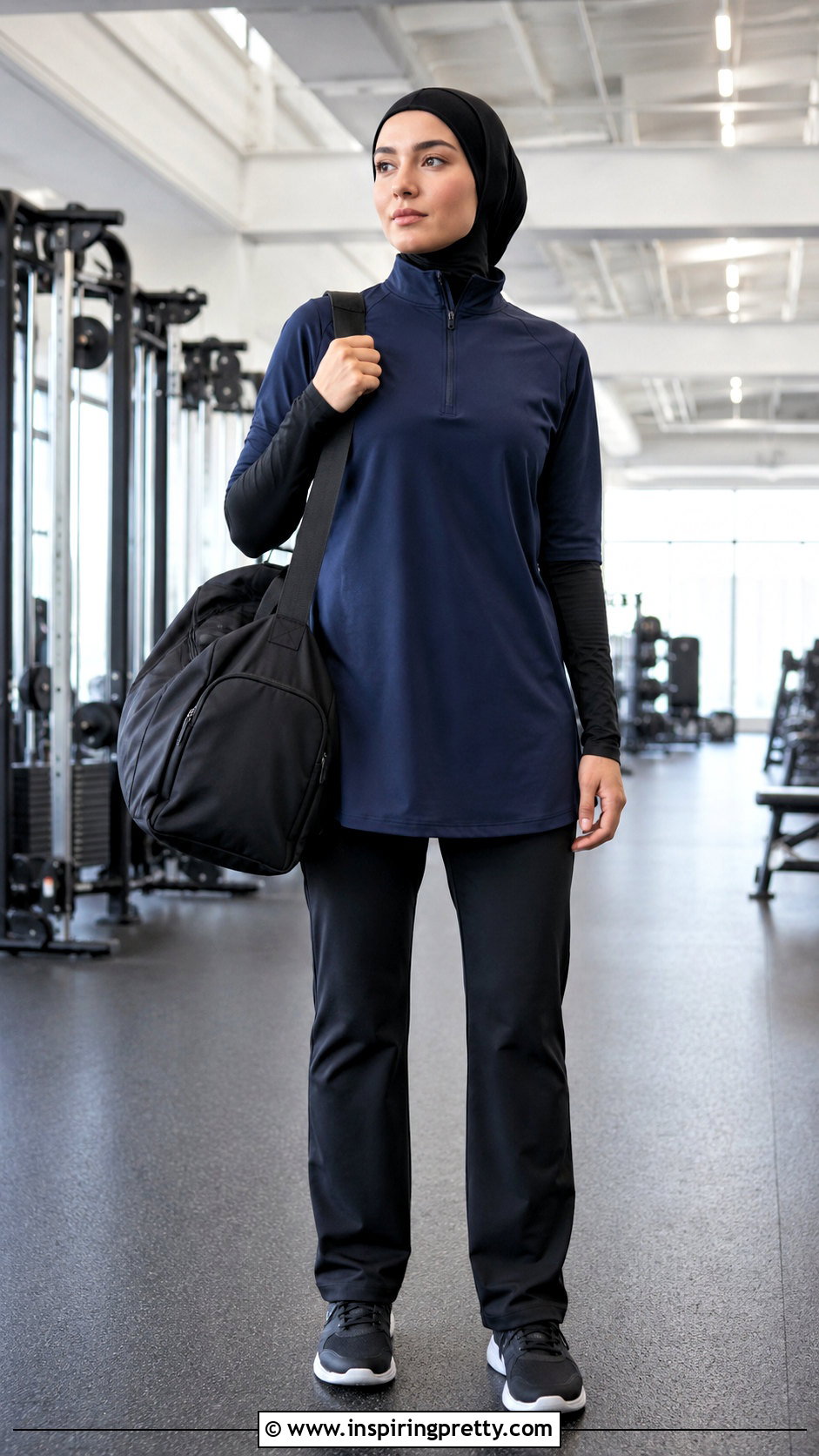 Modest Half Zip Gym Top With Straight Leg Pants - 20 half zip gym top outfit ideas