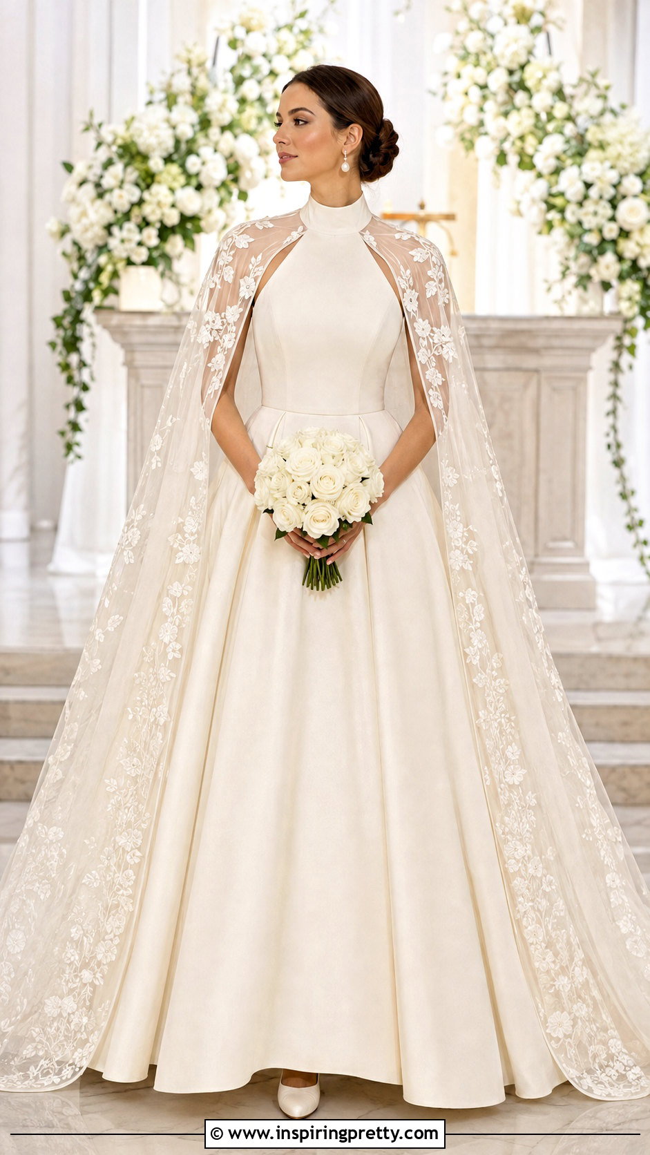 Modest Halter Ball Gown Wedding Dress With Bridal Cape - 25 Halter Top Ball Gown Wedding Dress outfit ideas