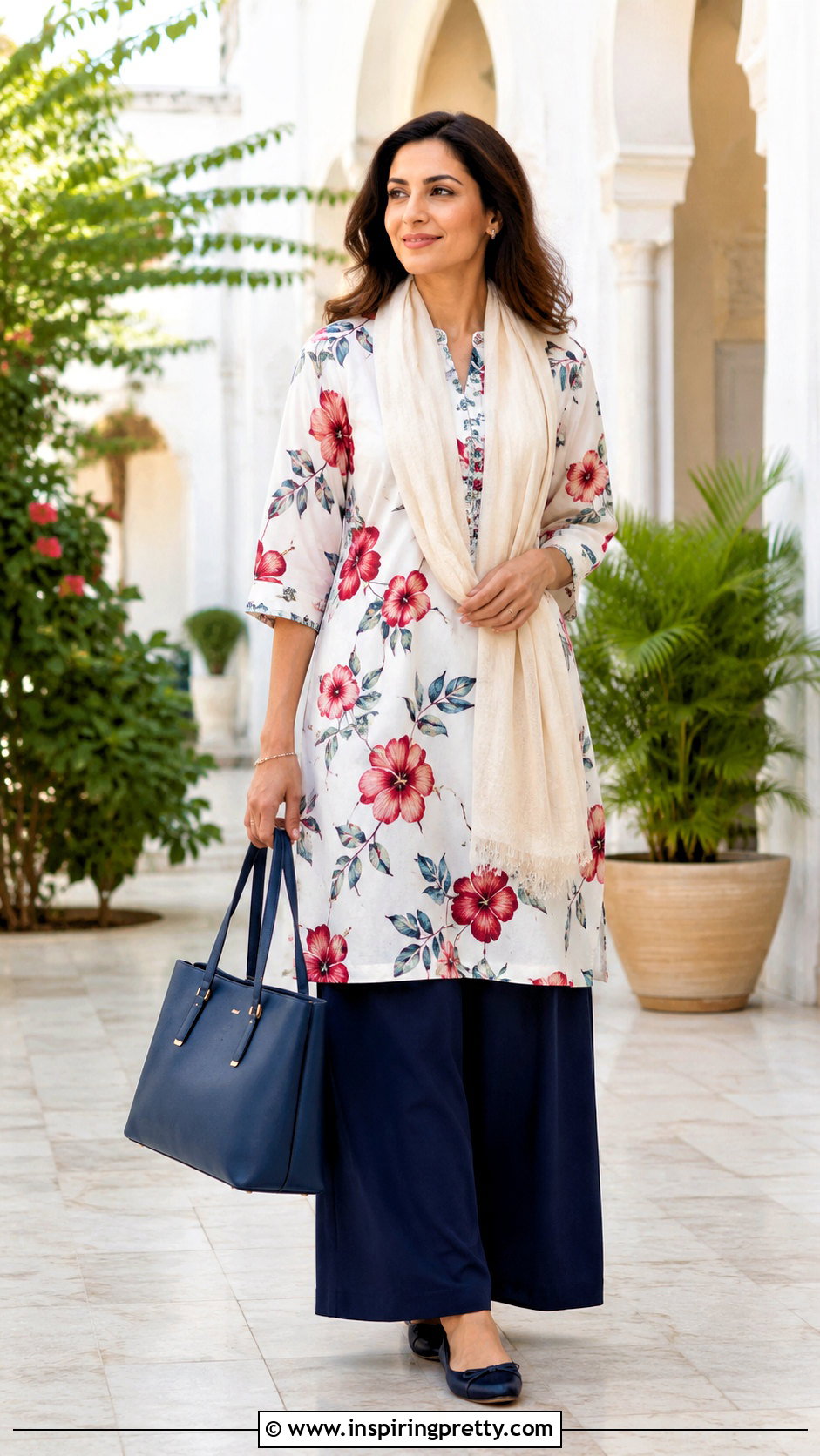 Modest Hibiscus Tunic With Wide Leg Pants - 50 Hibiscus Tops