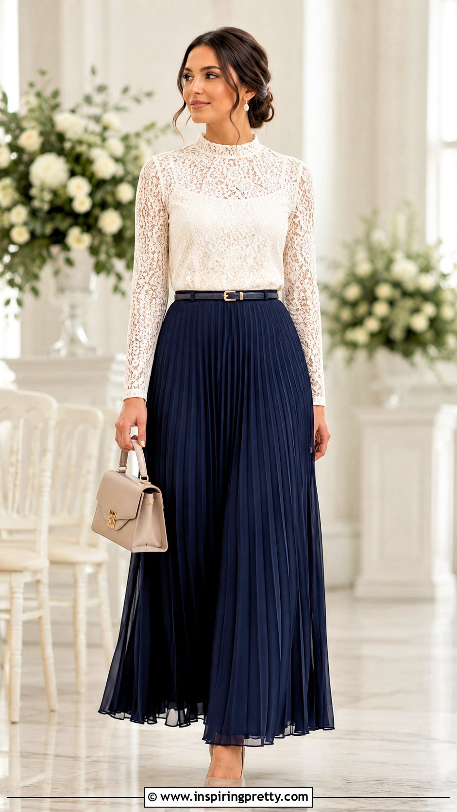 Modest Lace Long Sleeve Top With Maxi Skirt - 50 lace long sleeve top outfit ideas