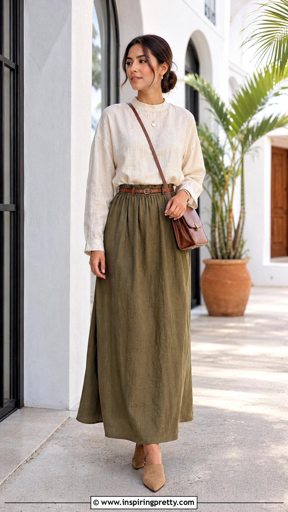 Modest Linen Top With Maxi Skirt - 50 linen tops outfit ideas