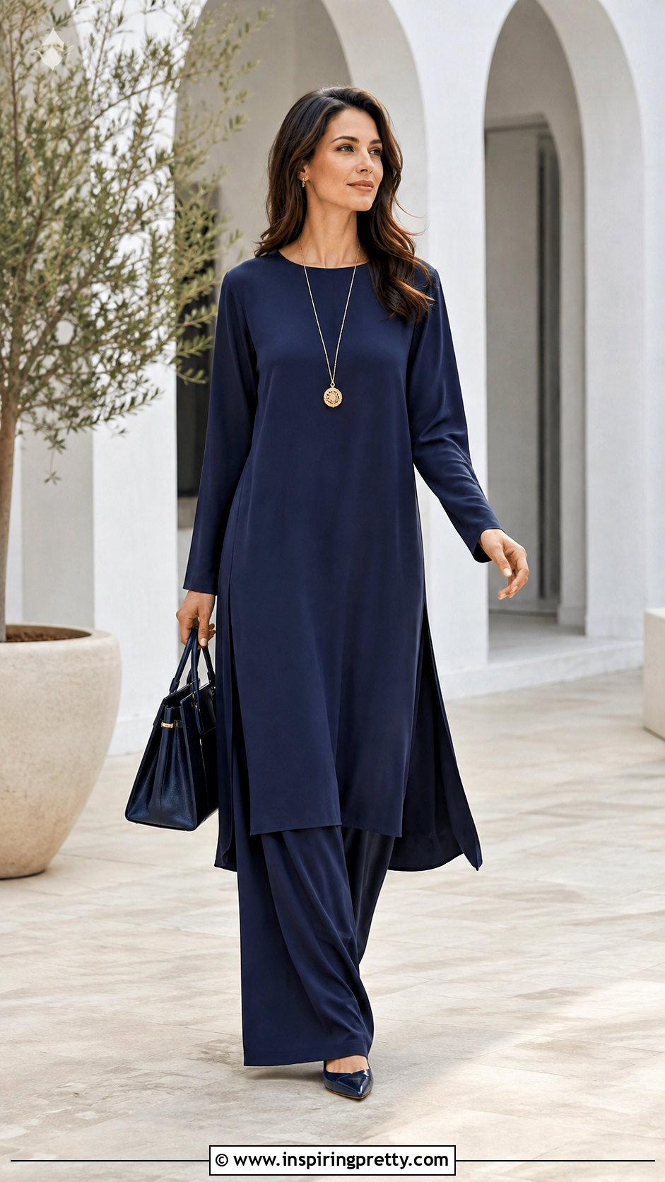 Modest Long Tunic Top With Wide Leg Trousers - 50 Tunic Top outfit ideas