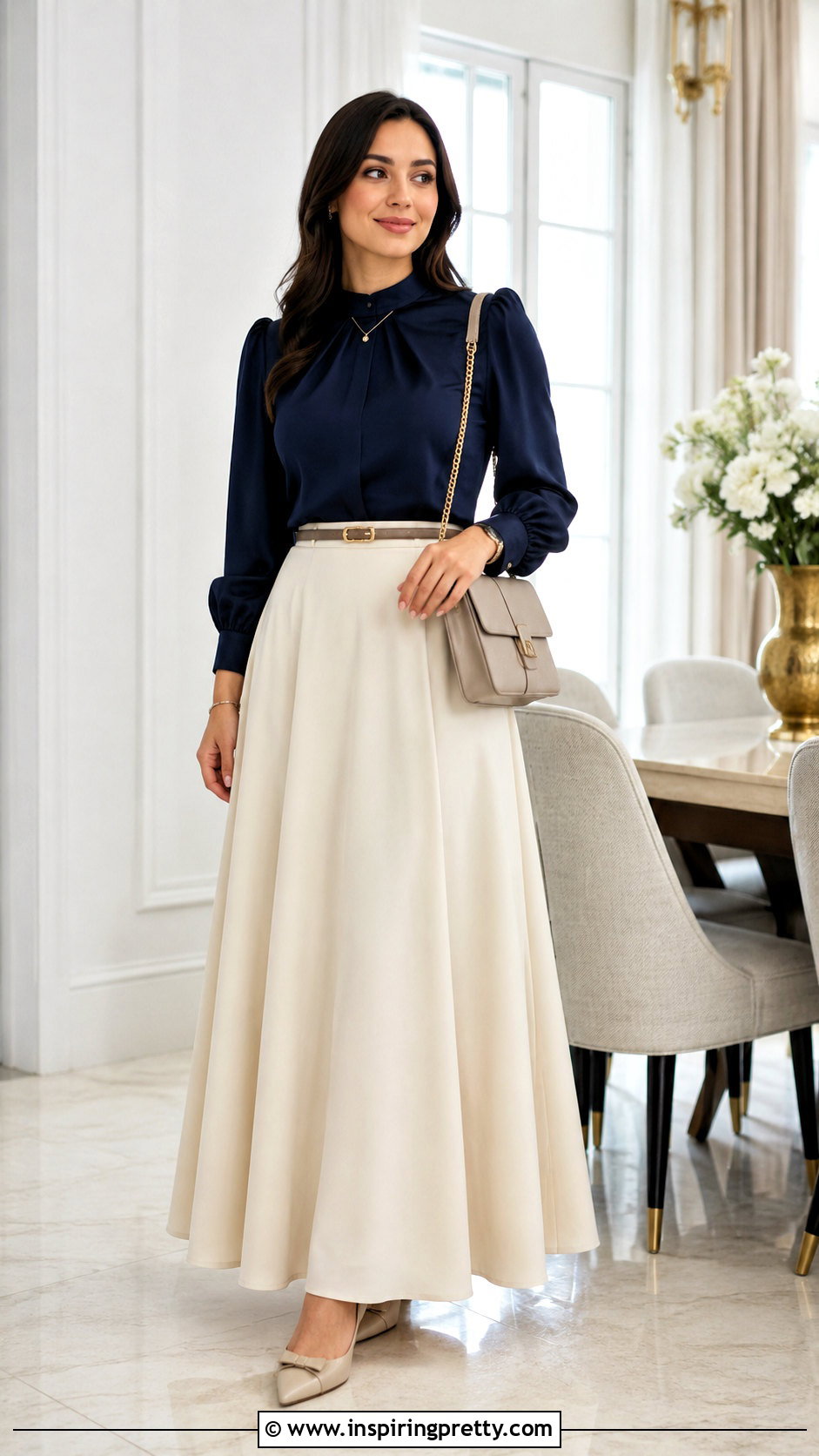 Modest Puffy Sleeve Top With Maxi Skirt - 50 puffy sleeve top outfit ideas