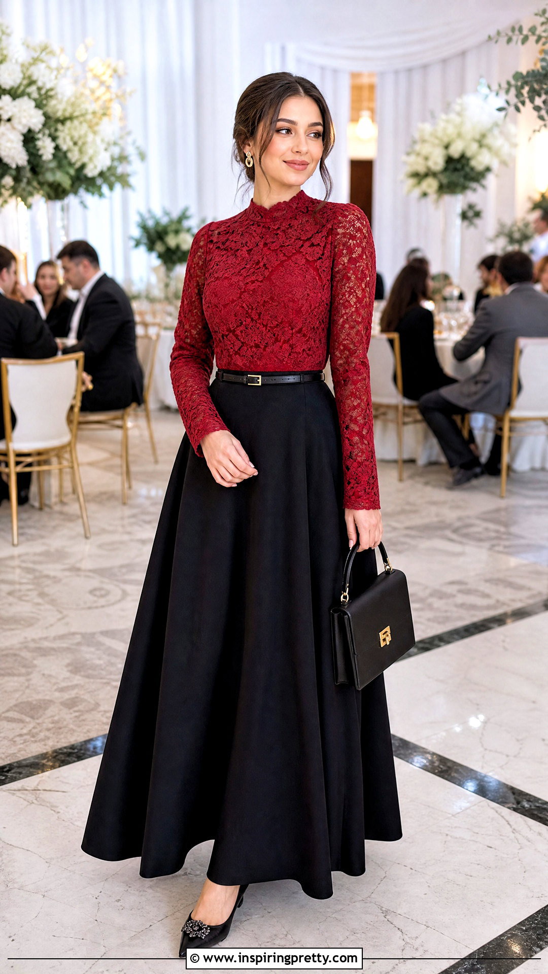 Modest Red Lace Top With Maxi Skirt - 50 red lace top outfit ideas