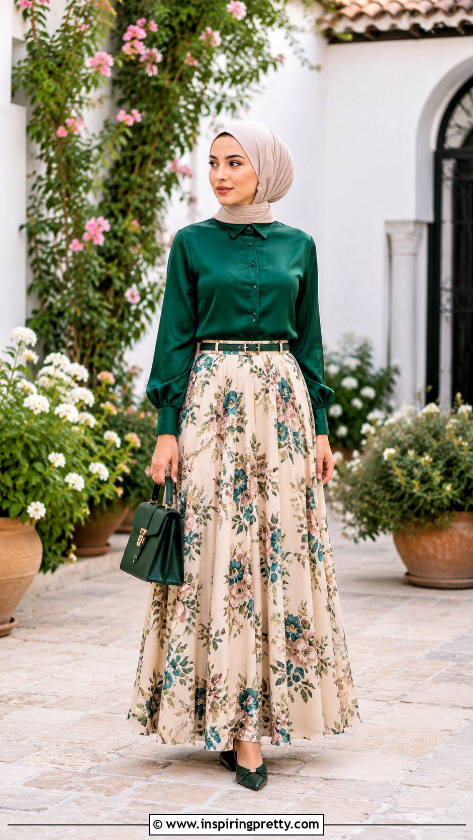 Modest Satin Blouse With Maxi Skirt - 50 satin tops outfit ideas
