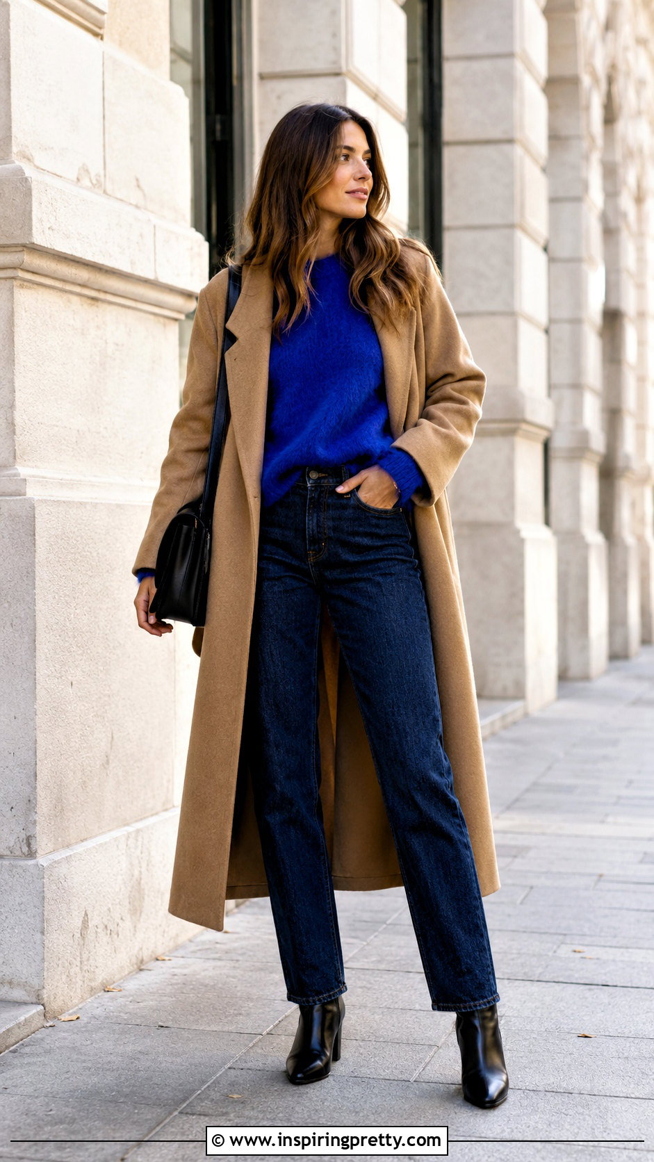 Mohair Top With Long Wool Coat And Jeans - 50 mohair top outfit ideas