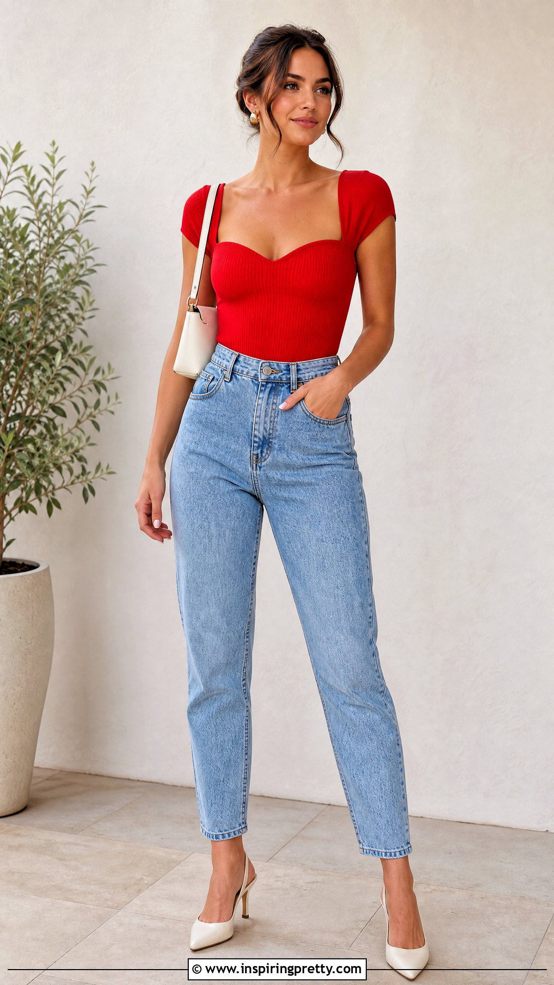 Mom Jeans And A Sweetheart Neck Top - 50 jeans and a nice top
