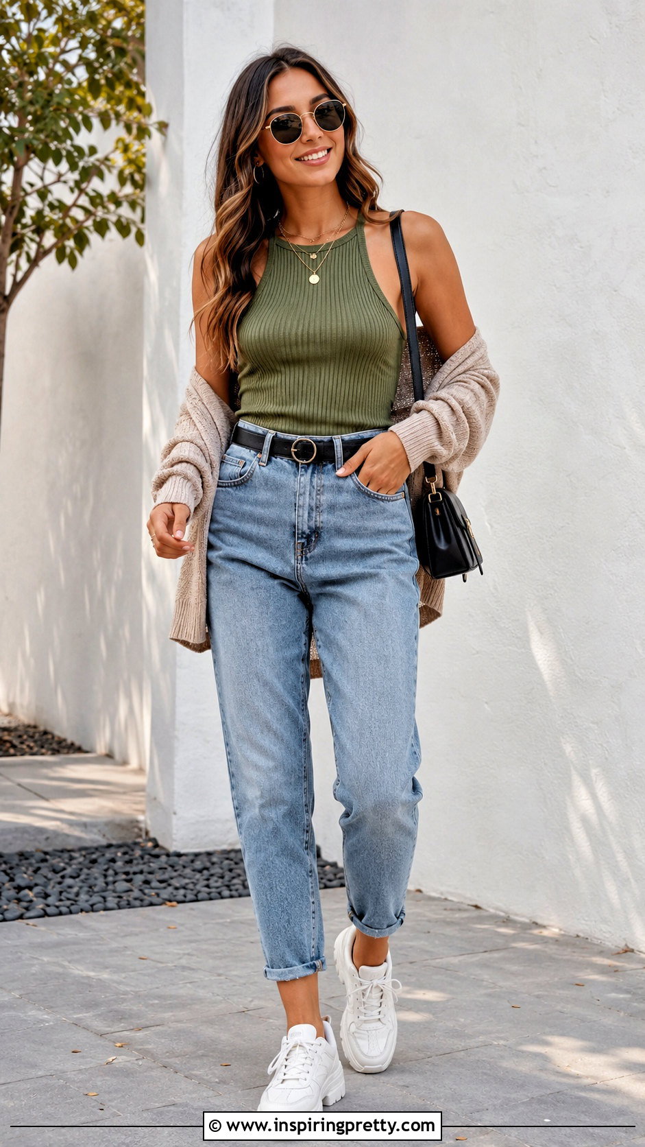 Mom Jeans And Ribbed Tank Top Outfit - 50 Jeans And Top Outfit ideas