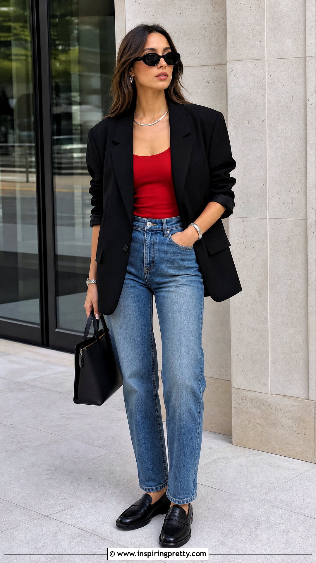 Monica Red Tank Top With Black Blazer - 20 Monica Red Tank Top outfit ideas