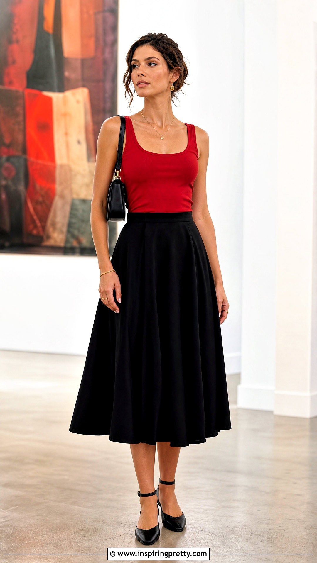 Monica Red Tank Top With Black Midi Skirt - 20 Monica Red Tank Top outfit ideas