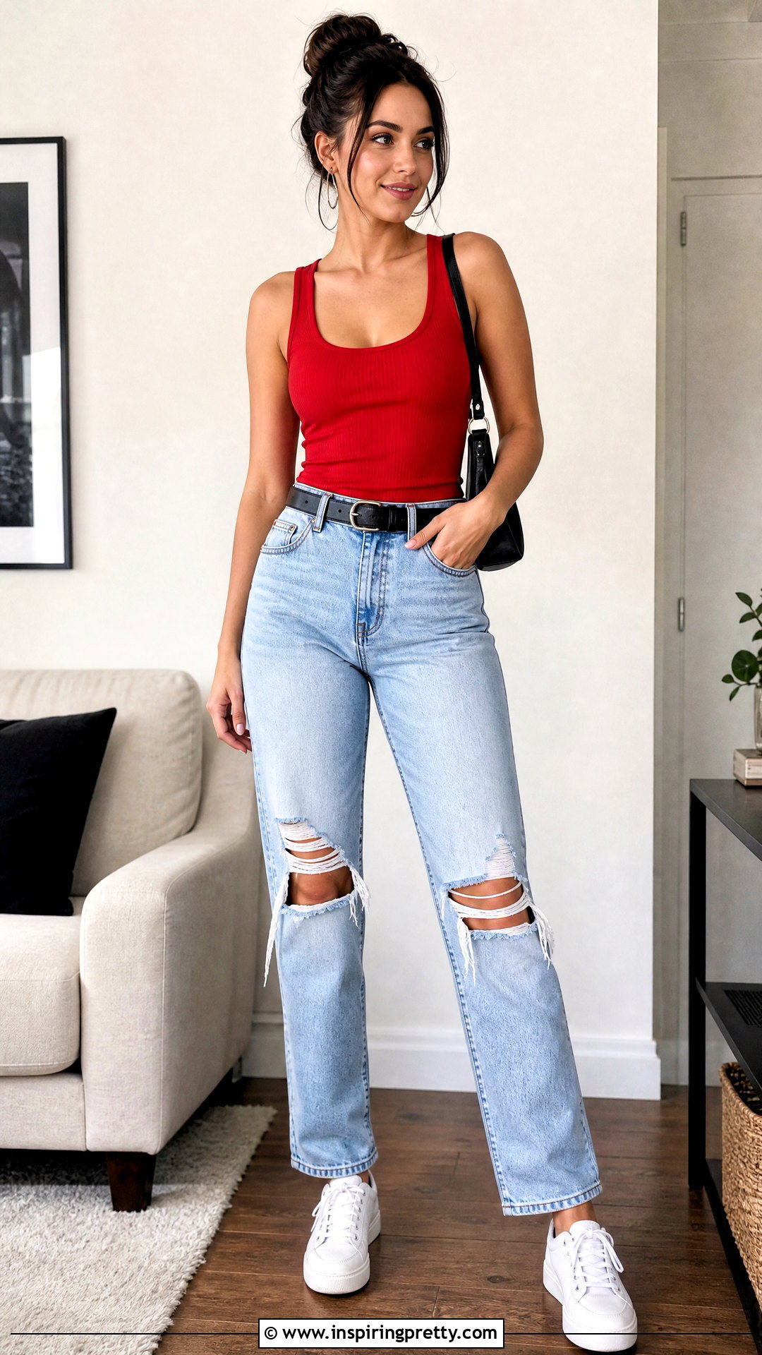 Monica Red Tank Top With Ripped Jeans - 20 Monica Red Tank Top outfit ideas