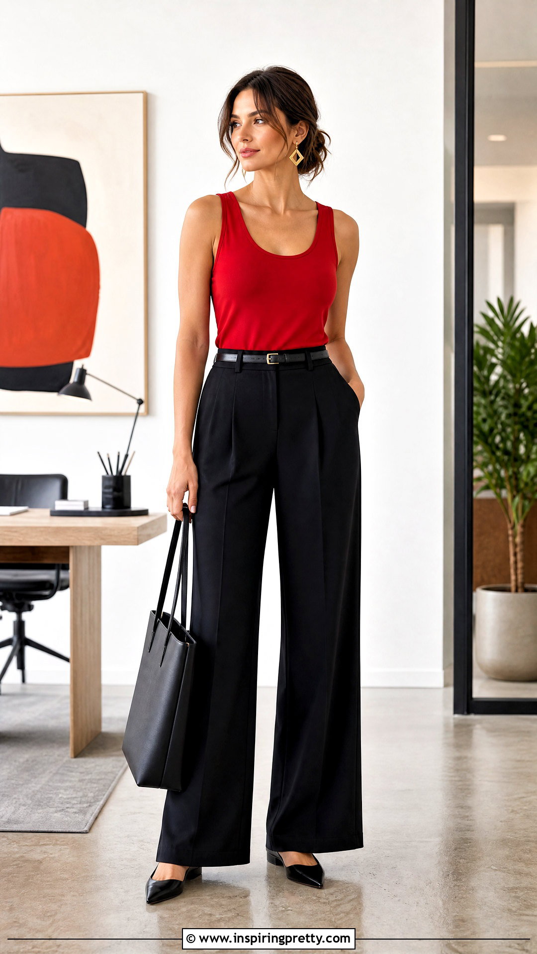 Monica Red Tank Top With Wide Leg Trousers - 20 Monica Red Tank Top outfit ideas