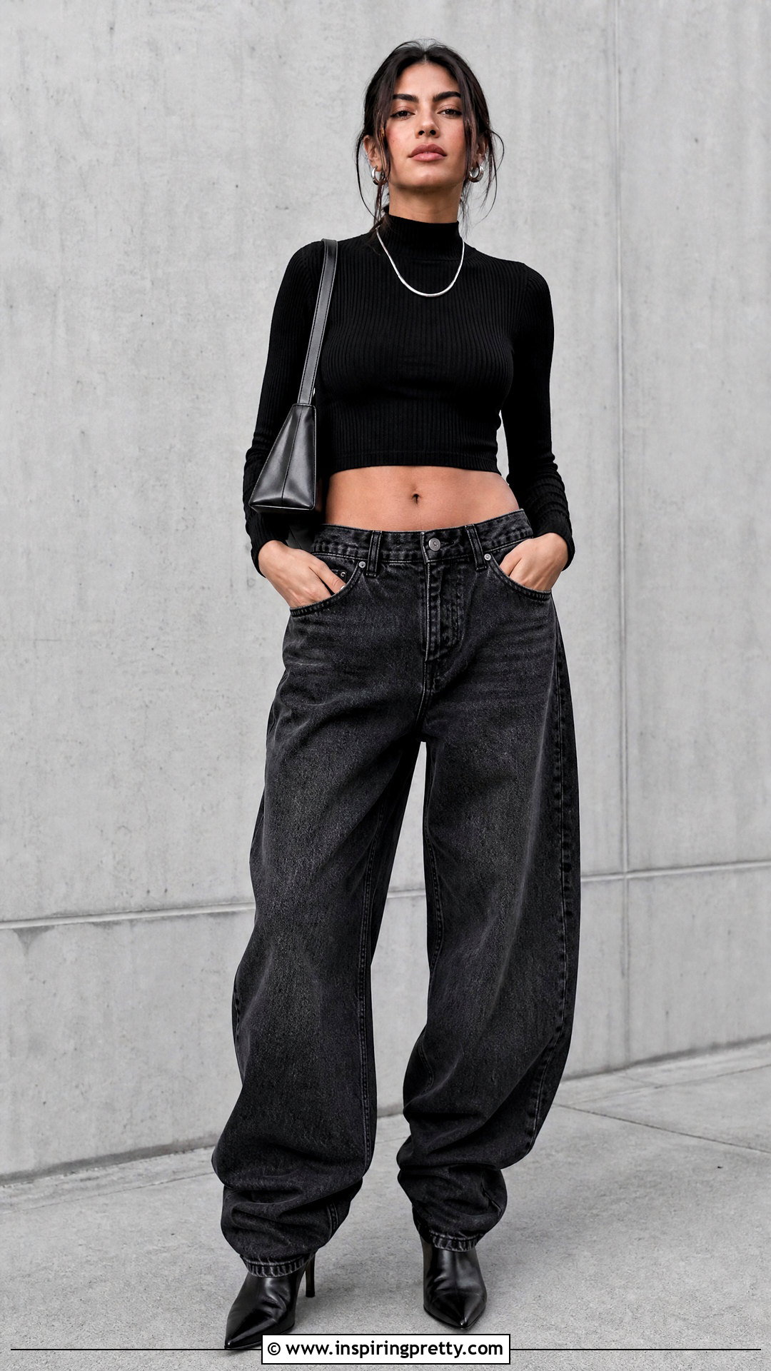 Monochrome Black Baggy Jeans And Crop Top - 50 baggy jeans and crop top outfit ideas
