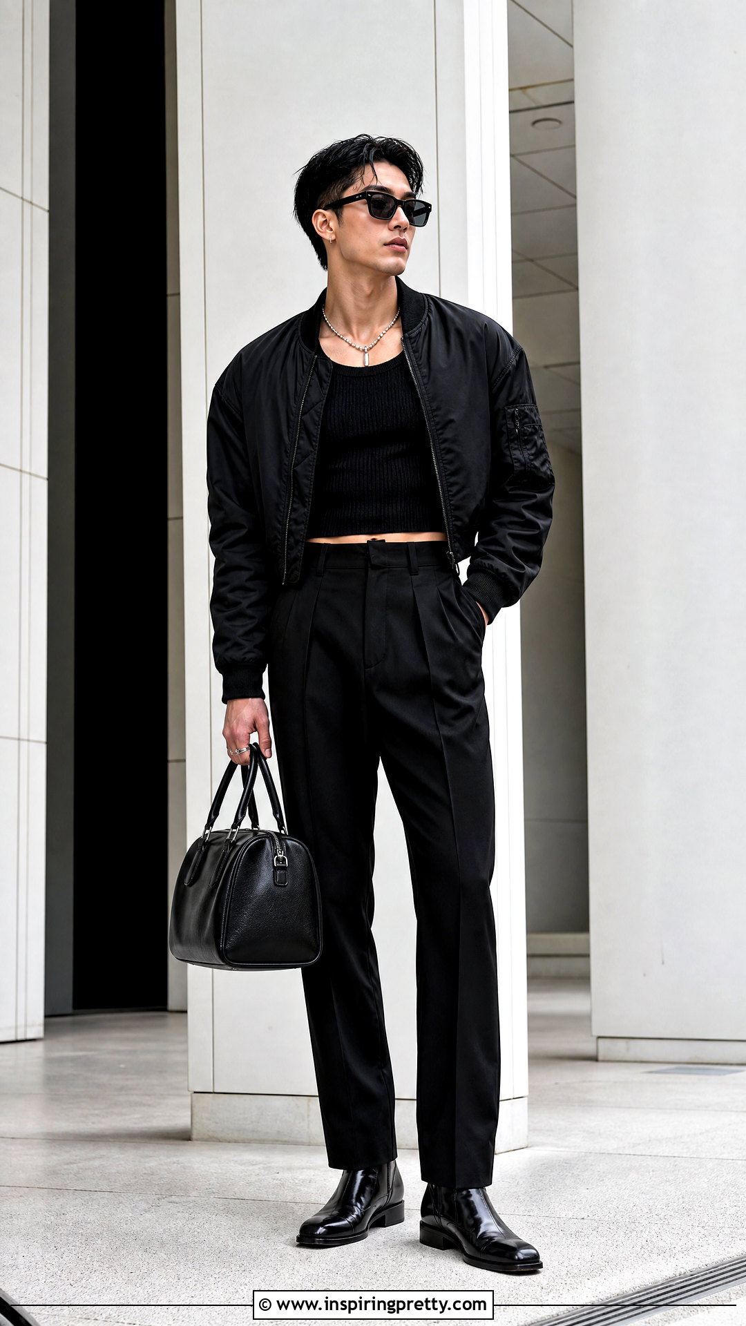 Monochrome Black Crop Top Outfit - 50 male crop top outfits