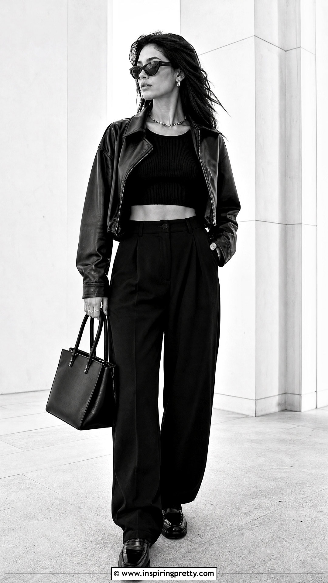 Monochrome Black Crop Top With Baggy Pants - 50 baggy pants crop top outfit ideas