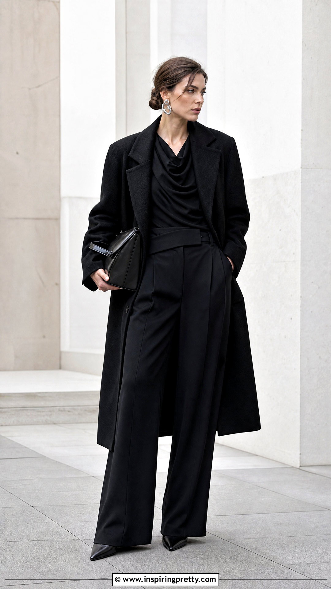 Monochrome Black Draped Top Outfit - 50 winter tops aesthetics
