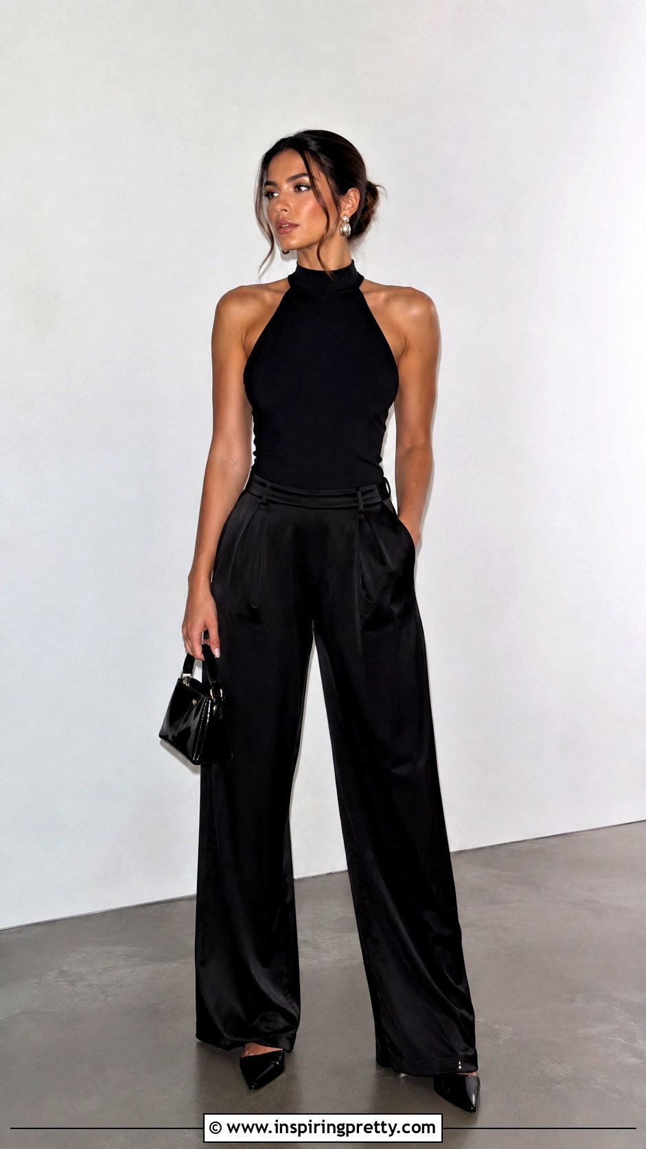 Monochrome Black Halter Top Outfit - 50 halter top outfit classy ideas