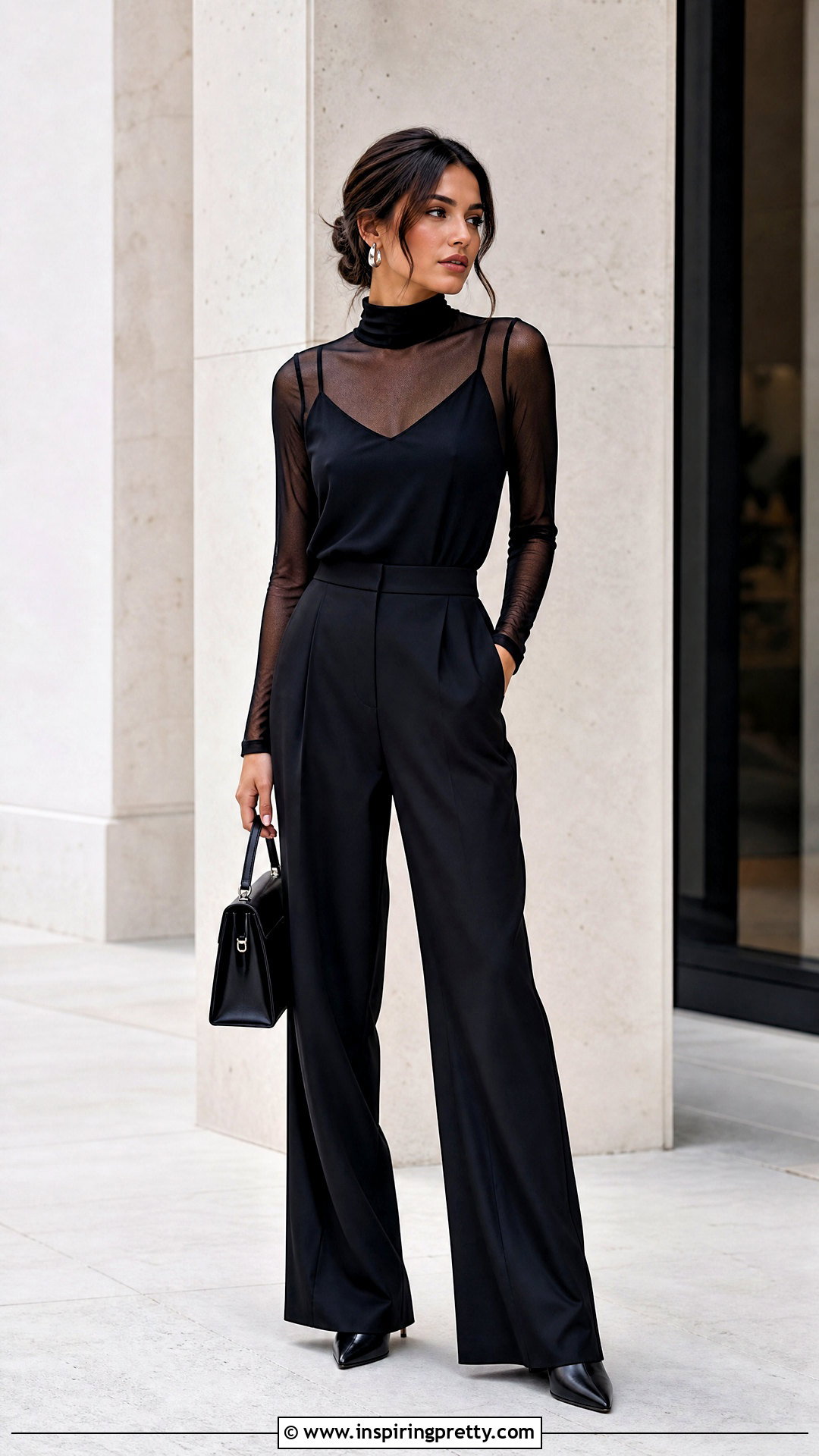 Monochrome Black Mesh Top Outfit - 50 mesh tops outfit ideas