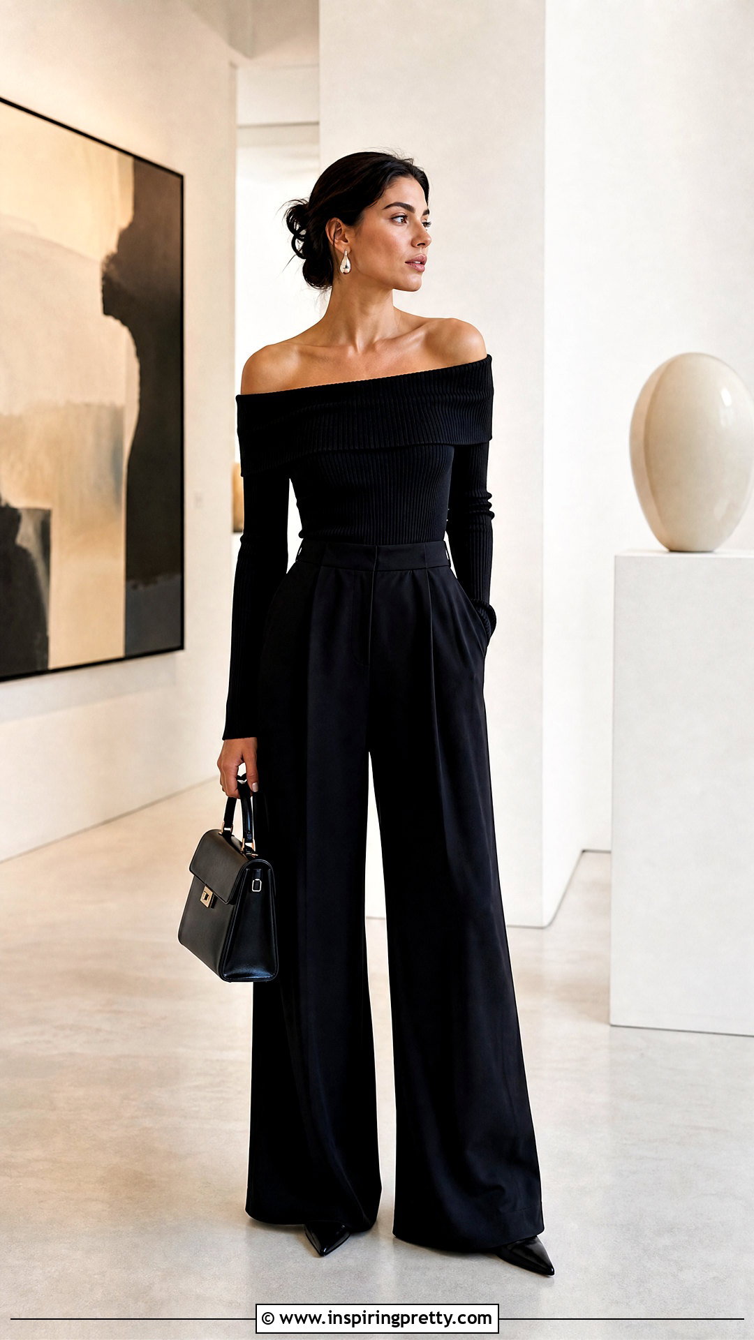 Monochrome Black Off Shoulder Top Outfit - 50 shoulder off top outfits