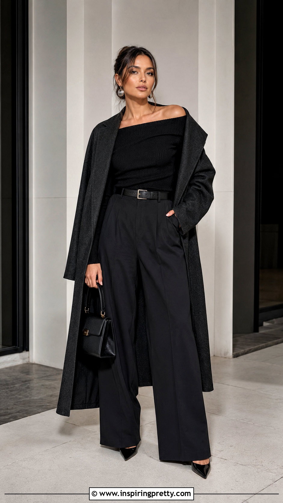 Monochrome Black Off Shoulder Top Outfit - 20 Off-Shoulder Top Fall Fashion outfit ideas