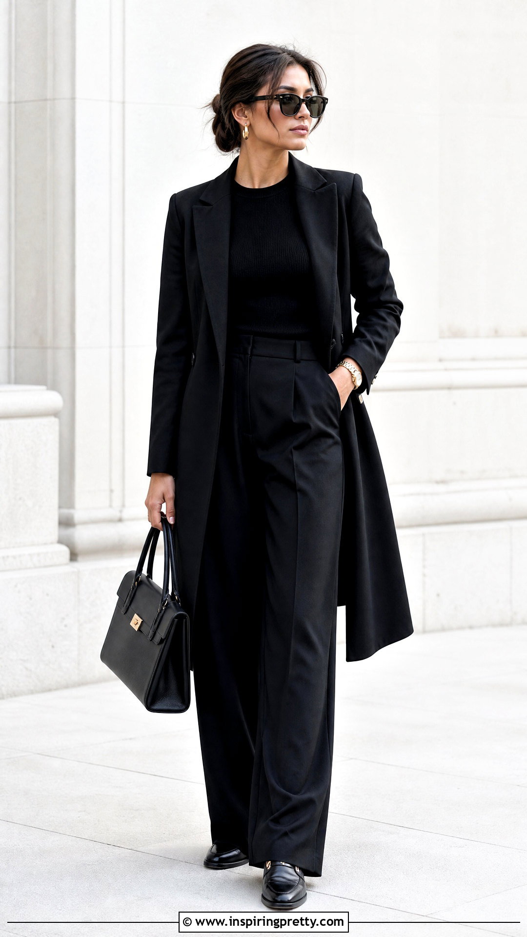 Monochrome Black Outfit With Gold Accessories - 50 top outfits for women