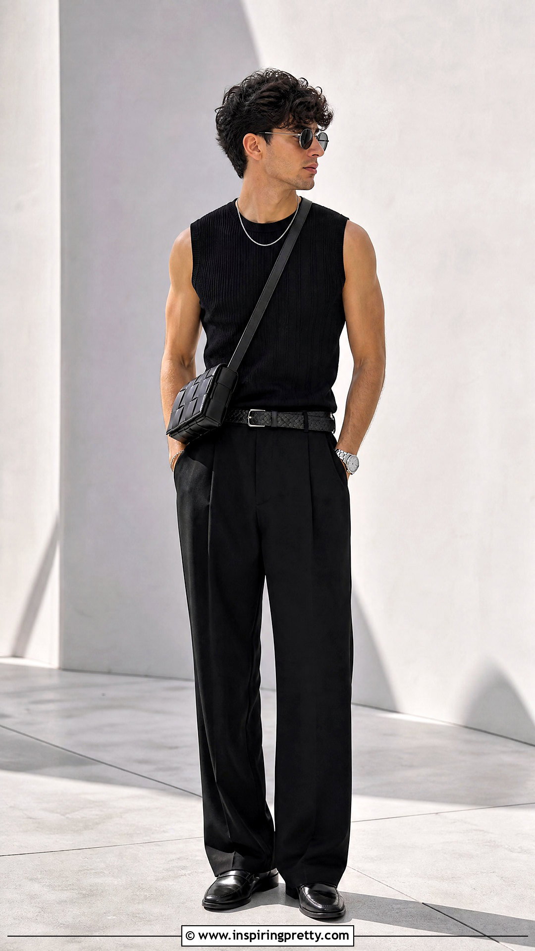 Monochrome Black Sleeveless Top Outfit - 50 sleeveless top outfit men ideas