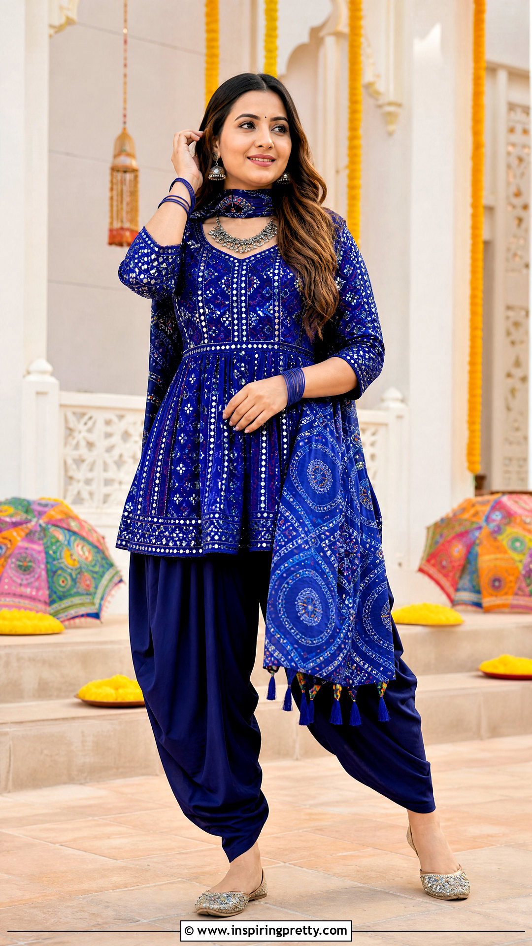Monochrome Blue Kediyu And Dhoti Pants - 50 Kediyu Top For Navratri outfit ideas