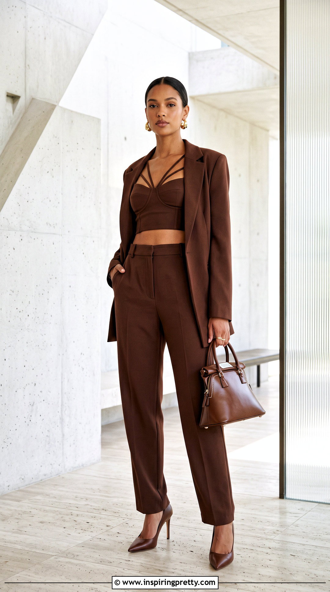 Monochrome Caged Crop Top With Tailored Pants - 20 Caged Crop Top outfit ideas