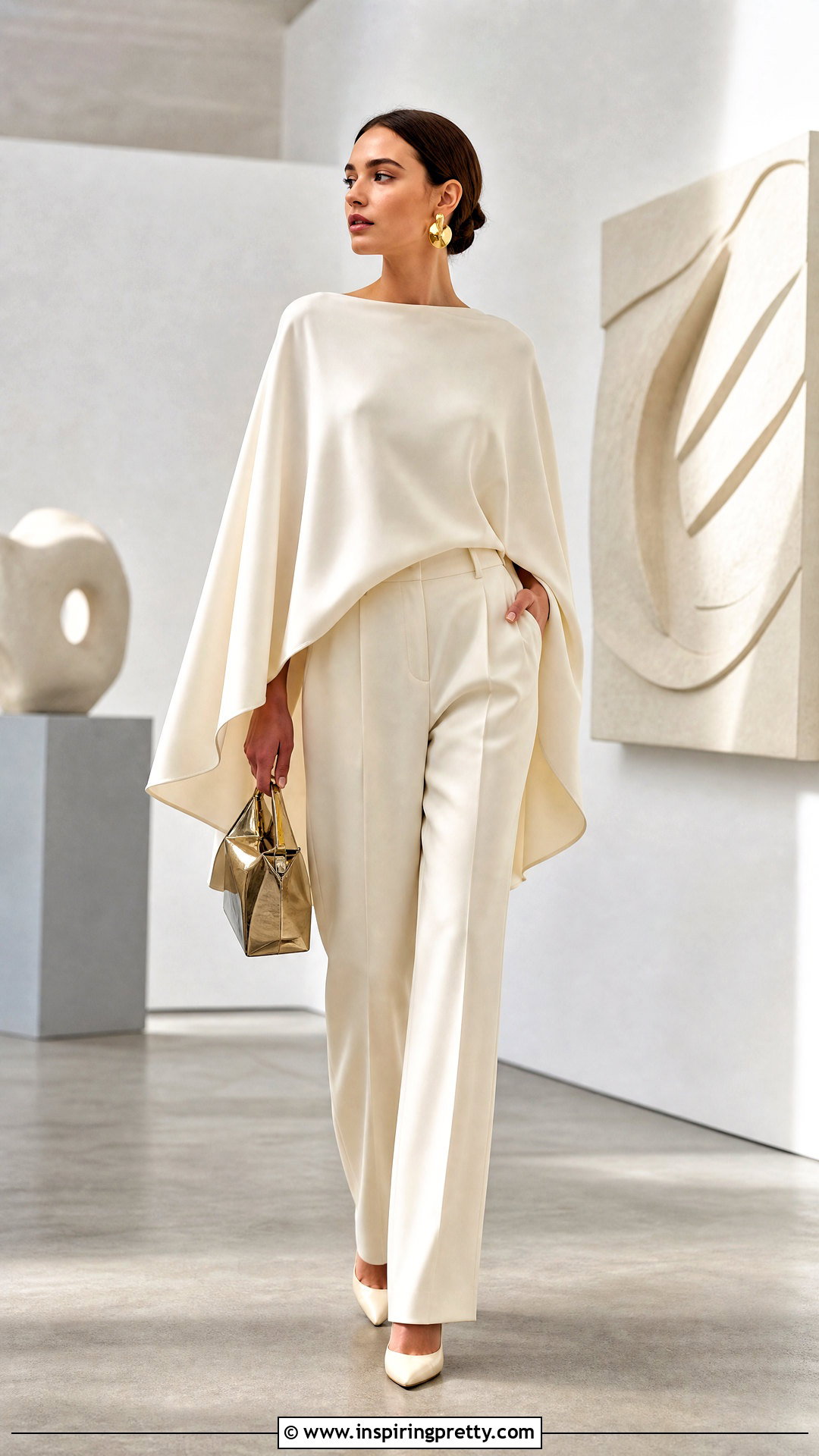 Monochrome Cape Top With Matching Pants - 50 Cape Top outfit ideas