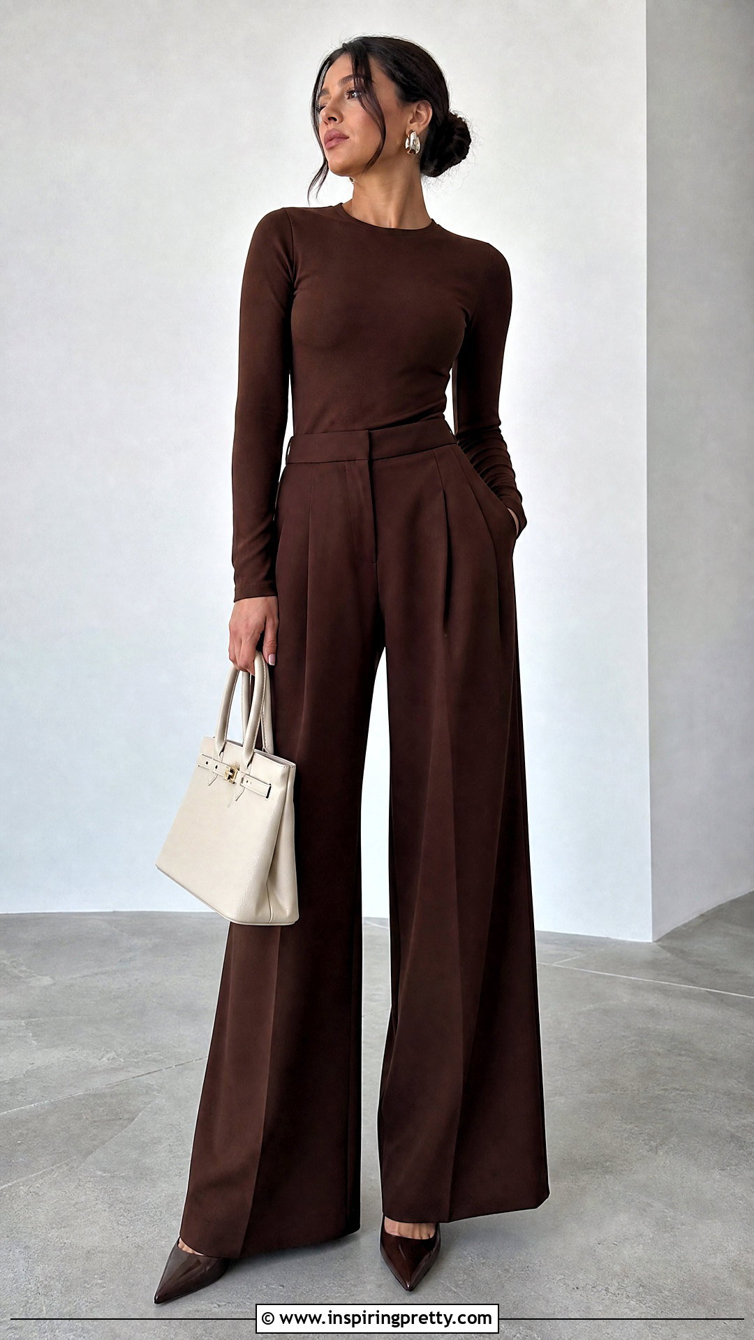 Monochrome Crew Neck Top With Palazzo Pants - 50 tops for palazzo pants classy outfits