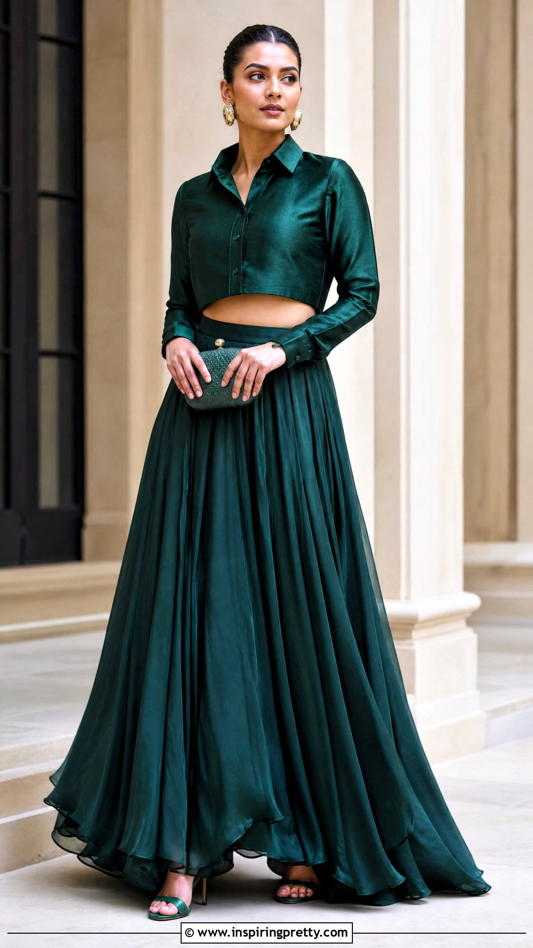 Monochrome Crop Shirt Lehenga Outfit - 25 shirt crop top lehenga outfit ideas