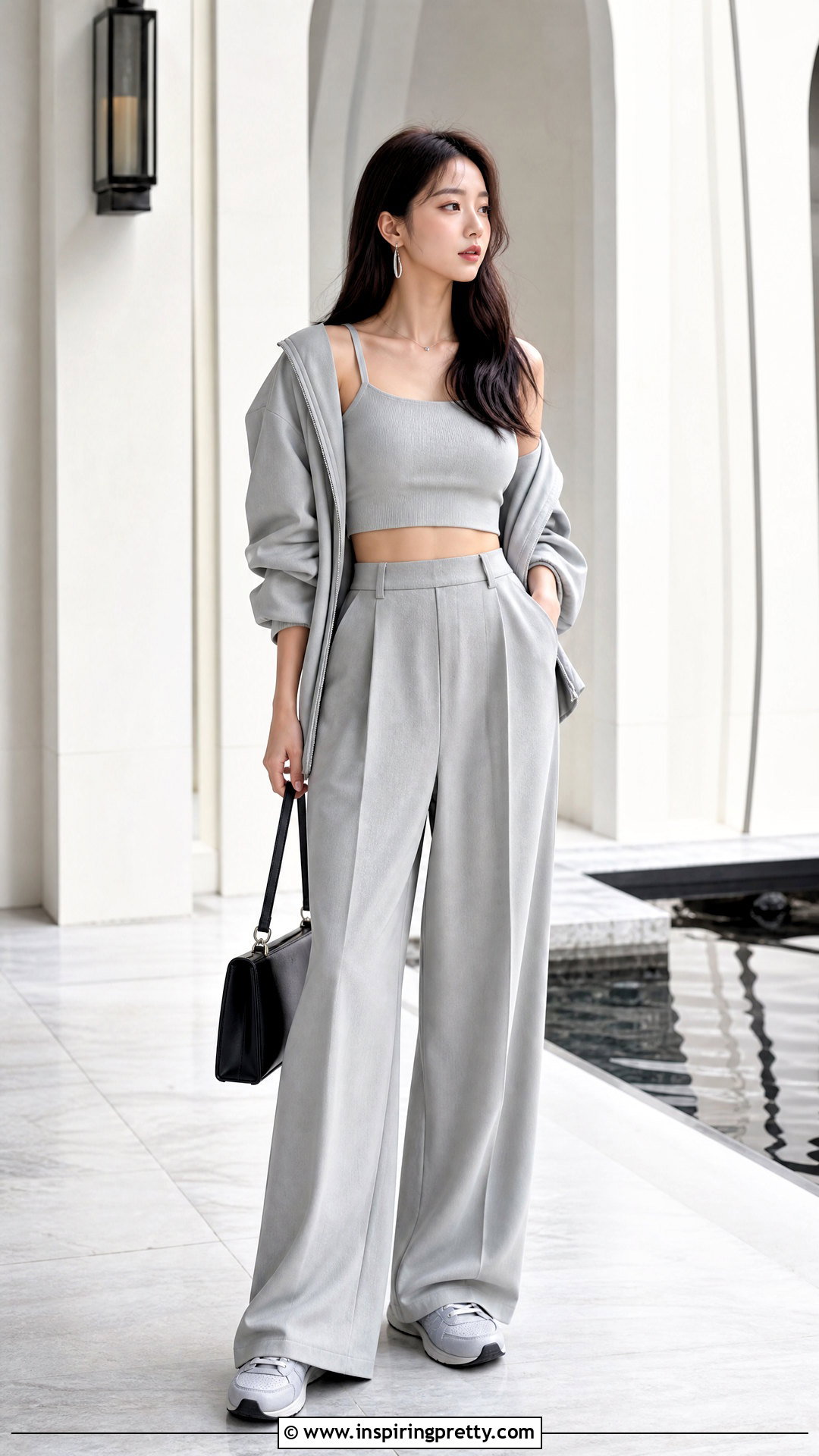 Monochrome Crop Top And Matching Pants Outfit - 50 crop top outfits korean styles