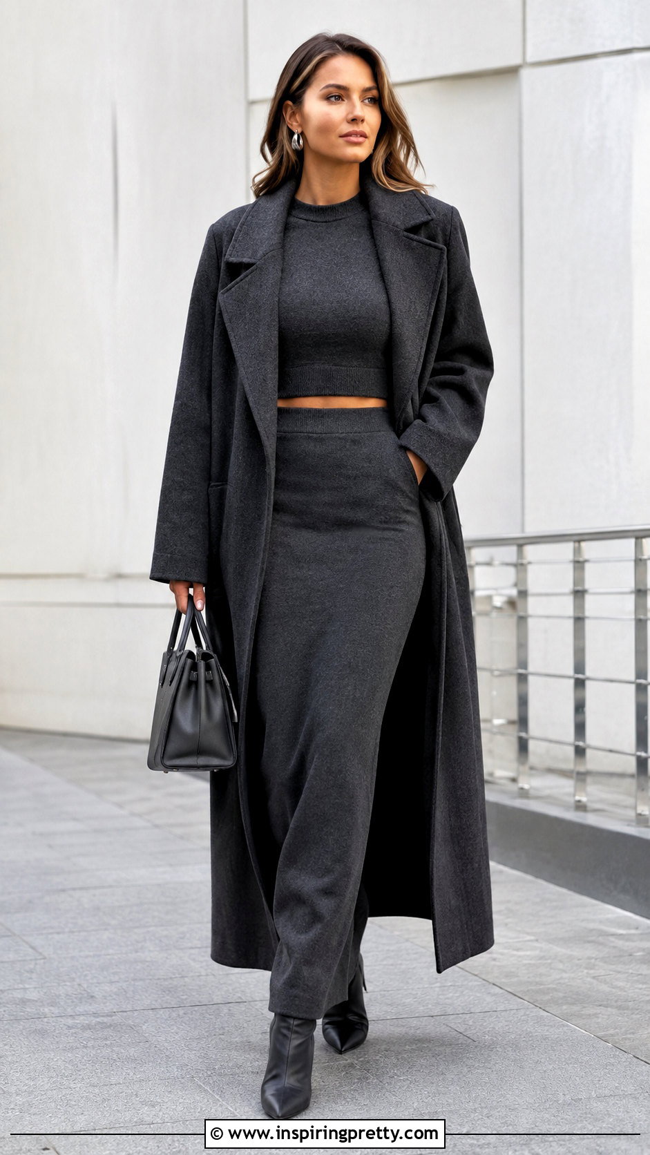 Monochrome Crop Top Sweater With Column Skirt - 25 Crop Top Sweater With Skirt outfits